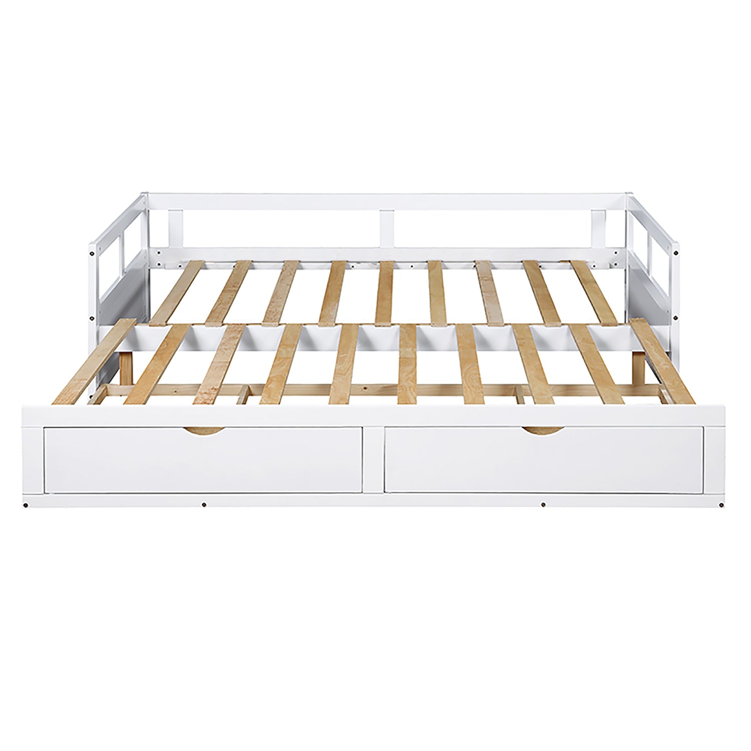 HAOYYE Wooden Daybed with Trundle and Storage Drawers, Extendable Sofa Bed for Bedroom or Living Room, White, Sturdy Space-Saving Design, Heavy Duty Construction, Easy Assembly, Durable and Stylish Home Furniture