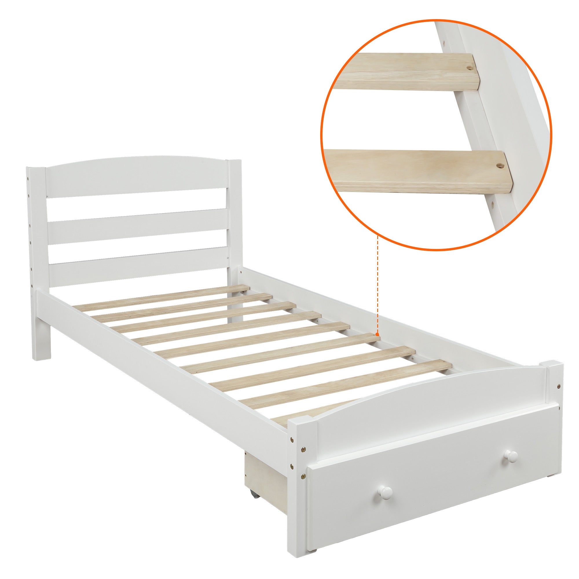 HAOYYE Twin Bed Frame with Storage Drawer and Wood Slat Support, No Box Spring Needed, Sturdy Space-Saving Heavy Duty Modern Design, Easy Assembly, Durable Stylish Home Furniture for Bedroom or Guest Room