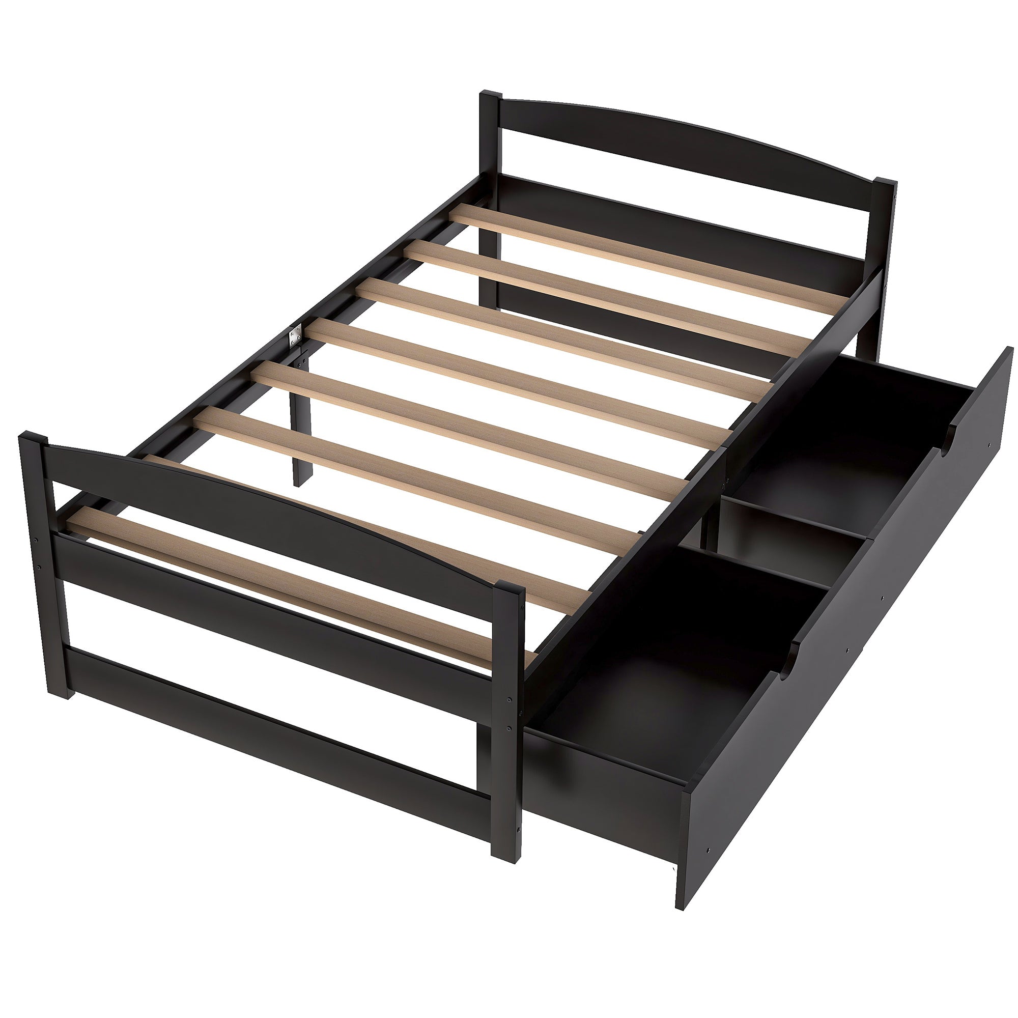 HAOYYE Twin Size Platform Bed with Two Storage Drawers, Espresso, Sturdy Space-Saving Design, Heavy Duty Construction, Easy Assembly, Durable and Stylish Home Furniture, Versatile for Bedroom Use