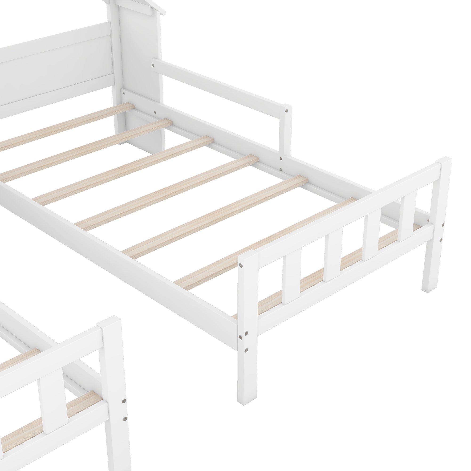 HAOYYE Double Twin Size Platform Bed with House-shaped Headboard and a Built-in Nightstand, White Sturdy Space-Saving Heavy Duty Modern Design Adults Dorm Room Easy Assembly Bedroom Furniture