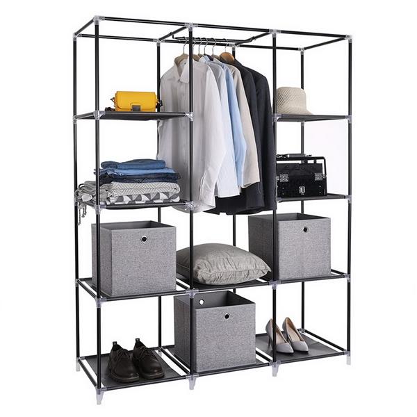 HAOYYE 67" Portable Closet Organizer with 10 Shelves, Easy to Assemble, Durable Black Space-Saving Wardrobe Storage for Clothes, Shoes, and Accessories, Modern Design for Bedroom, Closet, and Living Room