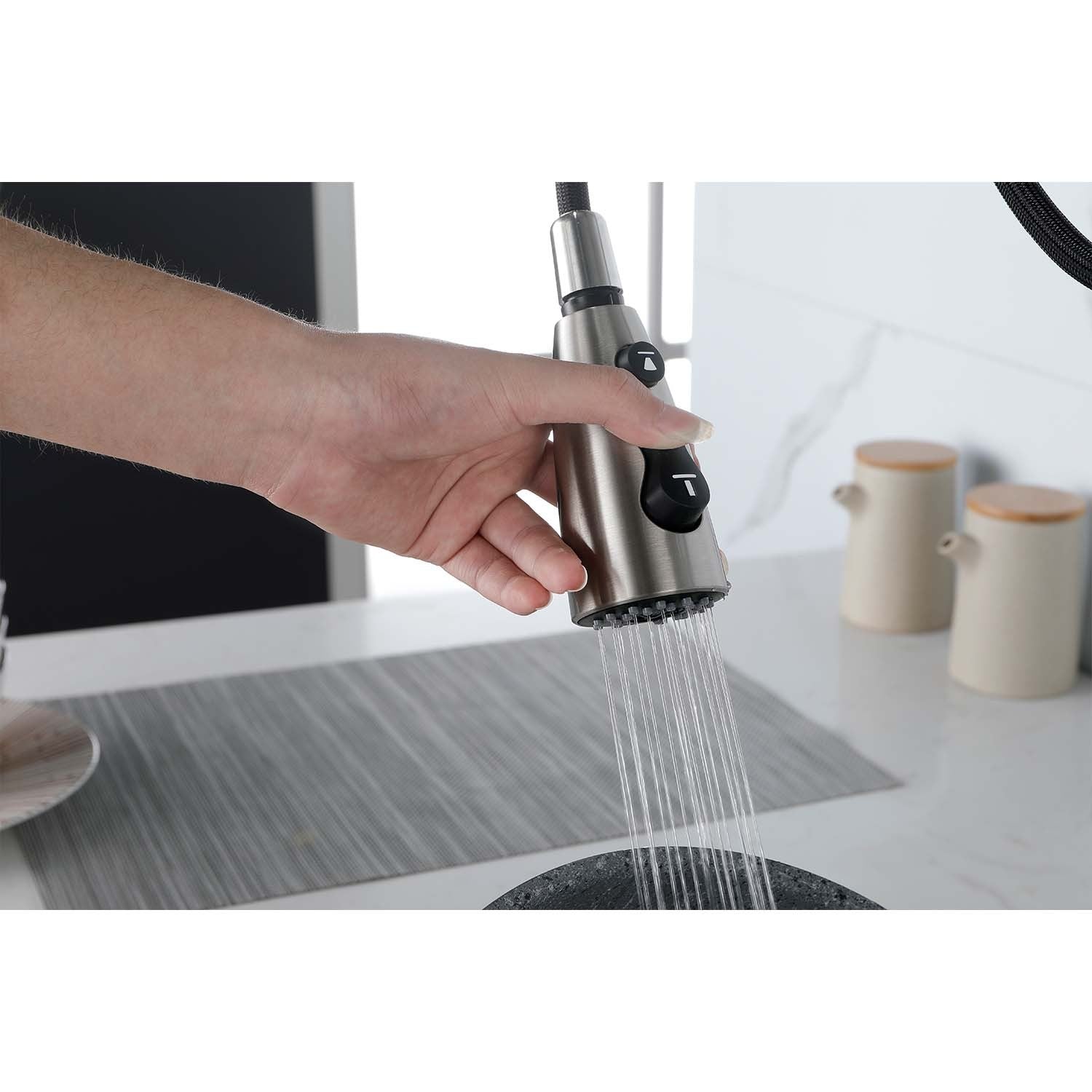 HAOYYE Kitchen Faucet with Pull Down Sprayer Sturdy Space-Saving Heavy Duty Modern Design Adults Dorm Room Easy Assembly Bedroom Furniture