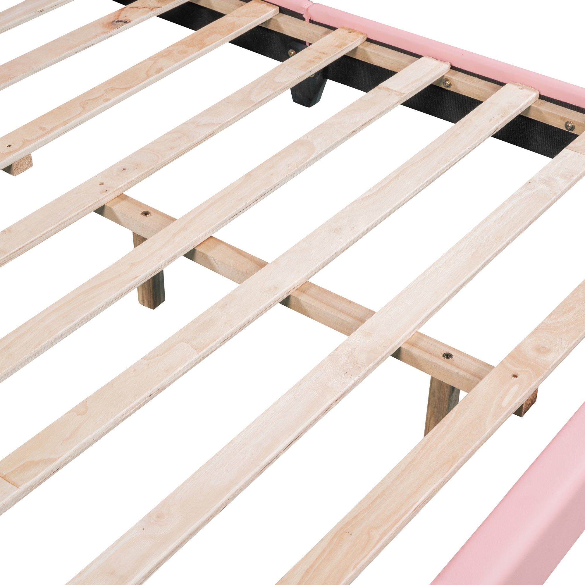 HAOYYE Full Size Upholstered Leather Platform Bed with Rabbit Ornament, Pink Sturdy Space-Saving Heavy Duty Modern Design Adults Dorm Room Easy Assembly Bedroom Furniture