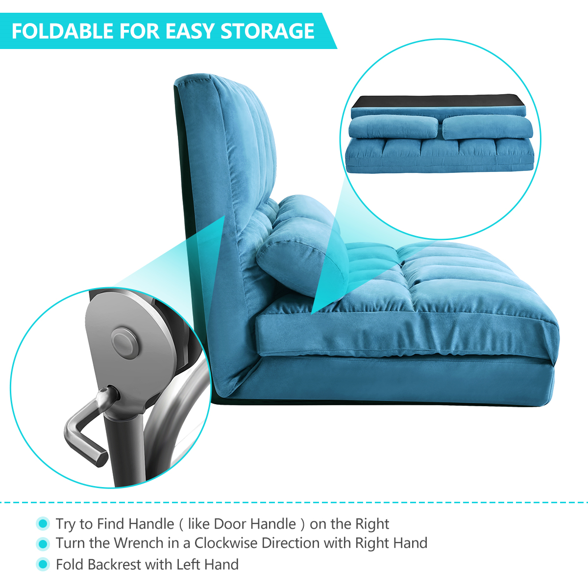 HAOYYE Double Chaise Lounge Floor Sofa with Two Pillows, Space-Saving Heavy Duty Modern Design, Comfortable Convertible Seating, Versatile and Easy to Assemble for Living Room, Office, or Apartment