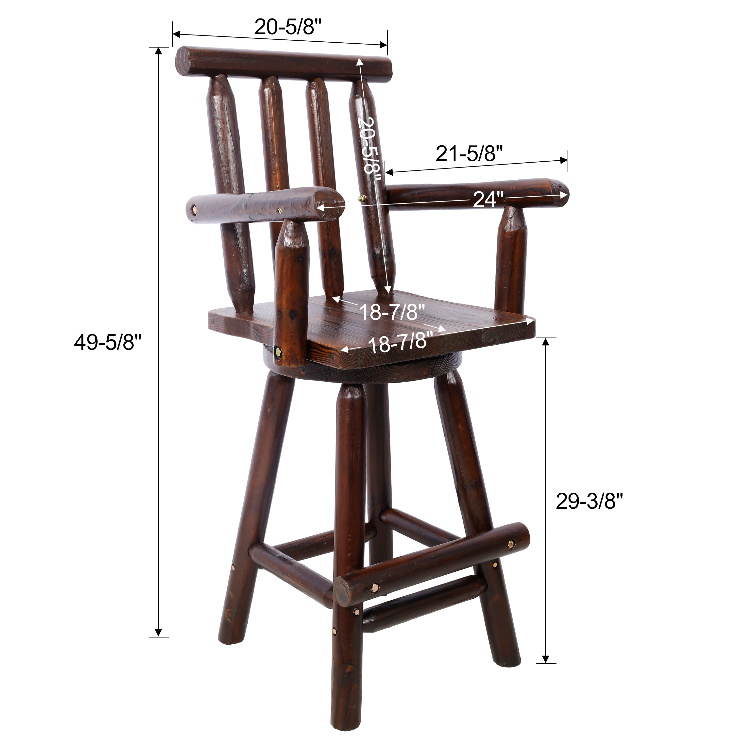 HAOYYE Rustic Bar Stool - Fir Wood Construction, Chair with Footrest,Wide Armrest, Rustic Kitchen Stool, Tall Bistro Chair for Dining Room, Restaurant, Pub, 4-Foot,brown color Sturdy Space-Saving Heavy Duty
