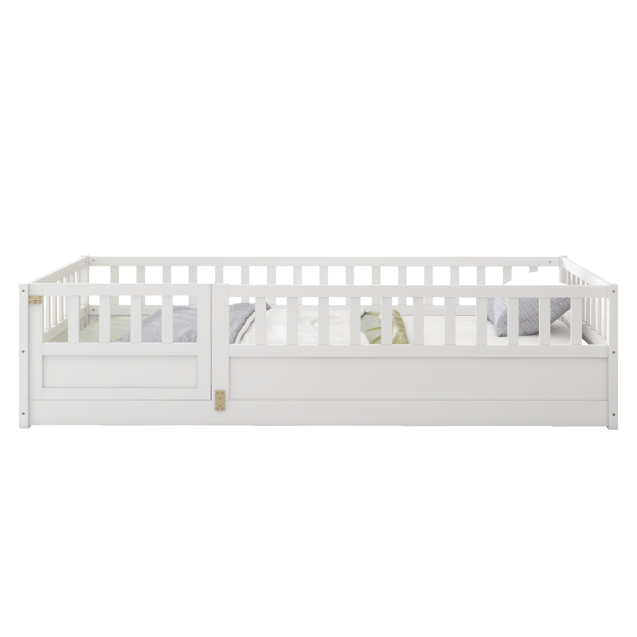 HAOYYE Twin Size Floor bed, integral construction with super high security barrier, door, 's floor bed frame, Montessori wooden 's floor bed, white Sturdy Space-Saving Heavy Duty Adults