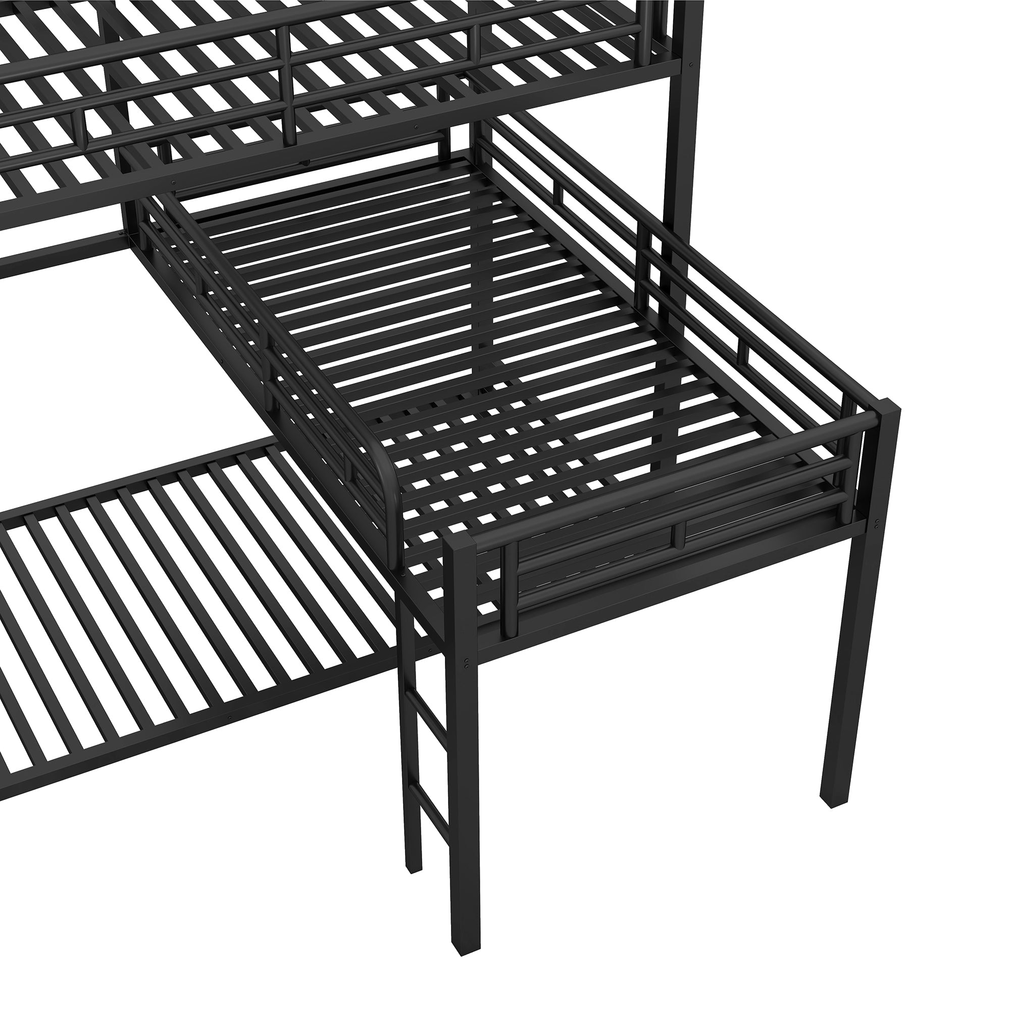 HAOYYE L-shaped Metal Triple Twin Size Bunk Bed, Black(OLD SKU:SM000605AAB) Sturdy Space-Saving Heavy Duty Modern Design Easy Assembly Durable Stylish Home Furniture Versatile