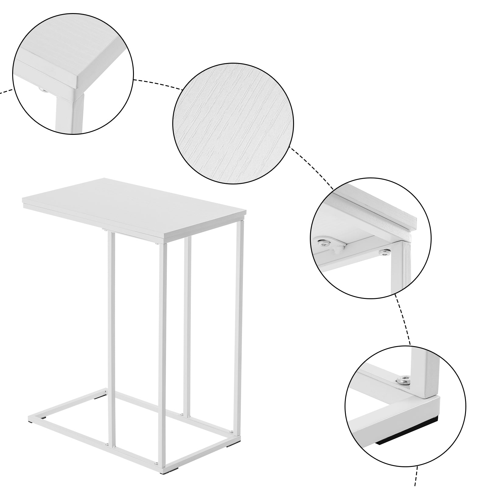HAOYYE C-Type Single Layer MDF Iron Rectangle Side Table, White Triamine Finish, Soft Cozy Design, Premium Quality, Luxury Home Decor, Comfortable & Modern Accent Table for Living Room, Bedroom, Office, Decorative and Durable