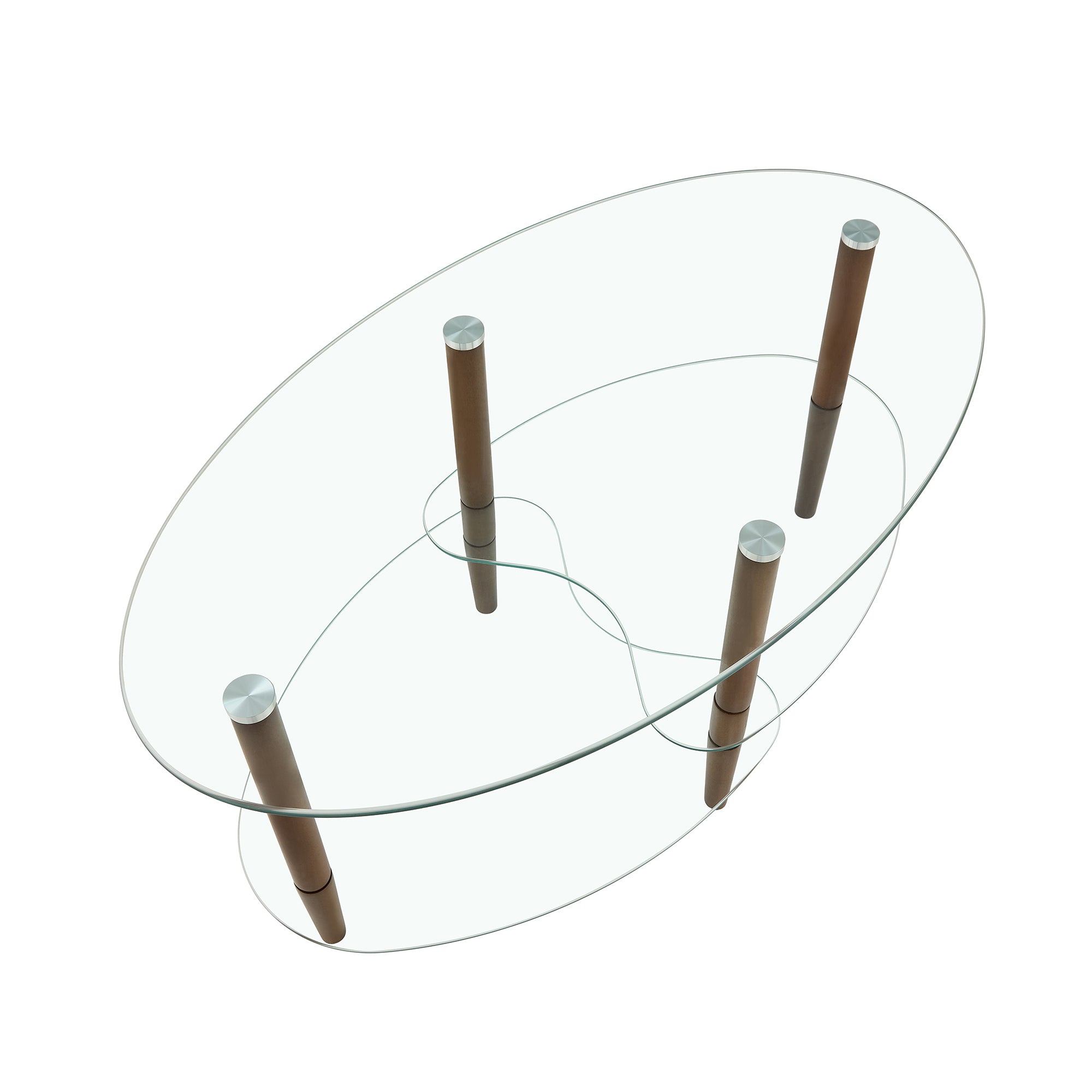 HAOYYE Transparent Oval glass coffee table, modern table in living room Oak wood leg tea table 3-layer glass table Sturdy Space-Saving Heavy Duty Modern Design Adults Dorm Room Easy Assembly