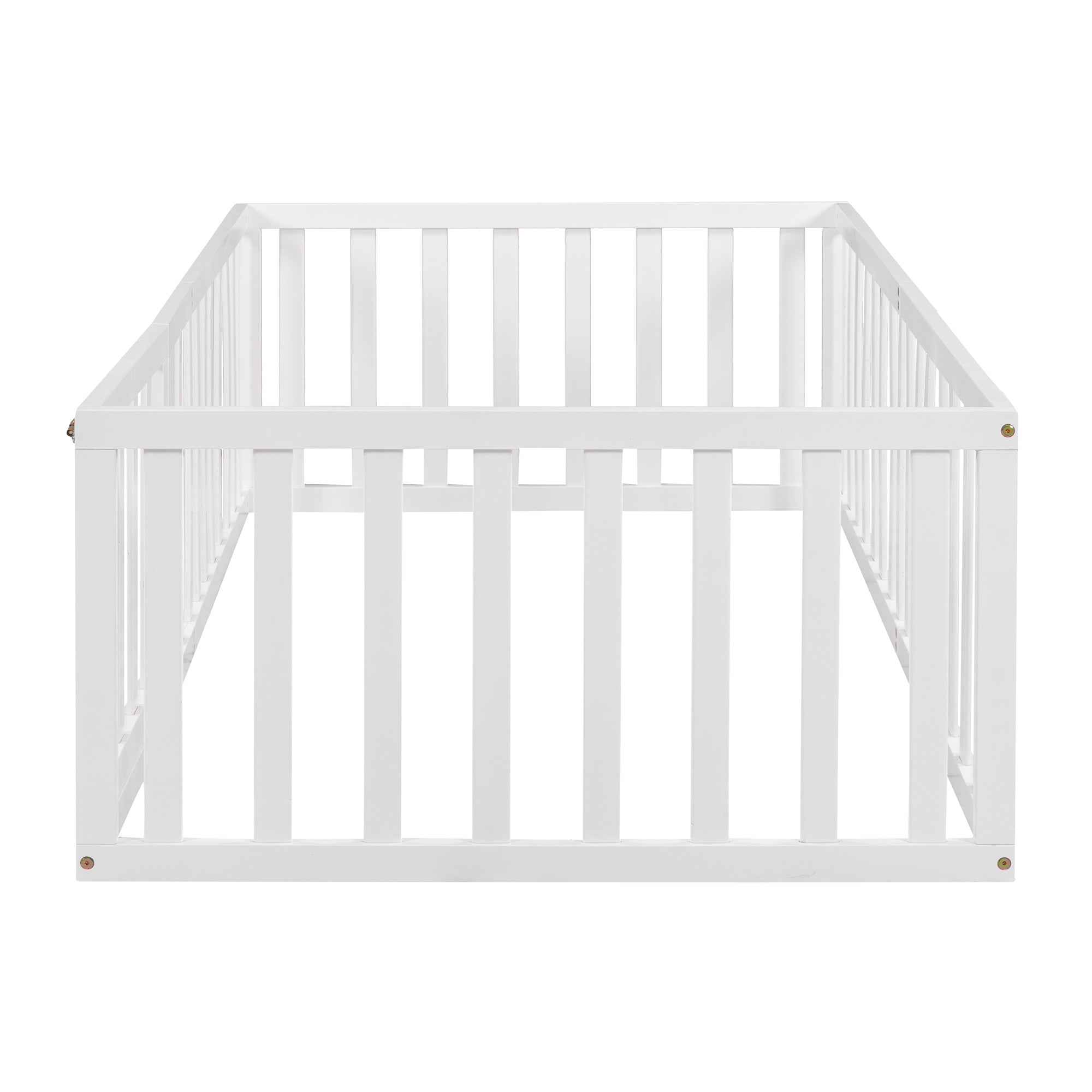 HAOYYE Twin Size Wood Floor Bed Frame with Fence and Door, White(OLD SKU :WF289661AAK) Sturdy Space-Saving Heavy Duty Modern Design Adults Dorm Room Easy Assembly Bedroom Furniture