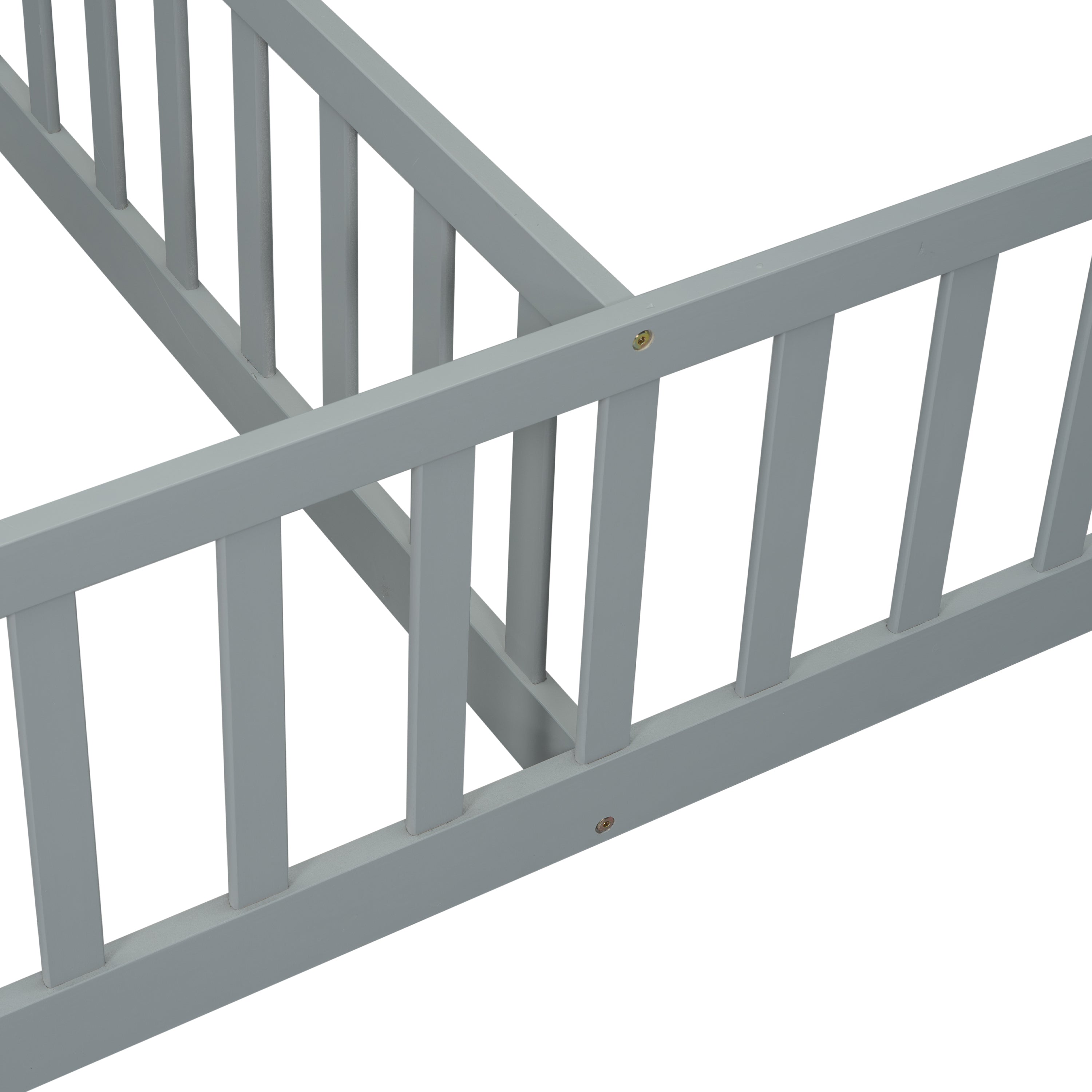 HAOYYE Double Twin House-Style Floor Bed with Fence, Guardrails, without door, Grey Sturdy Space-Saving Heavy Duty Modern Design Adults Dorm Room Easy Assembly Bedroom Furniture