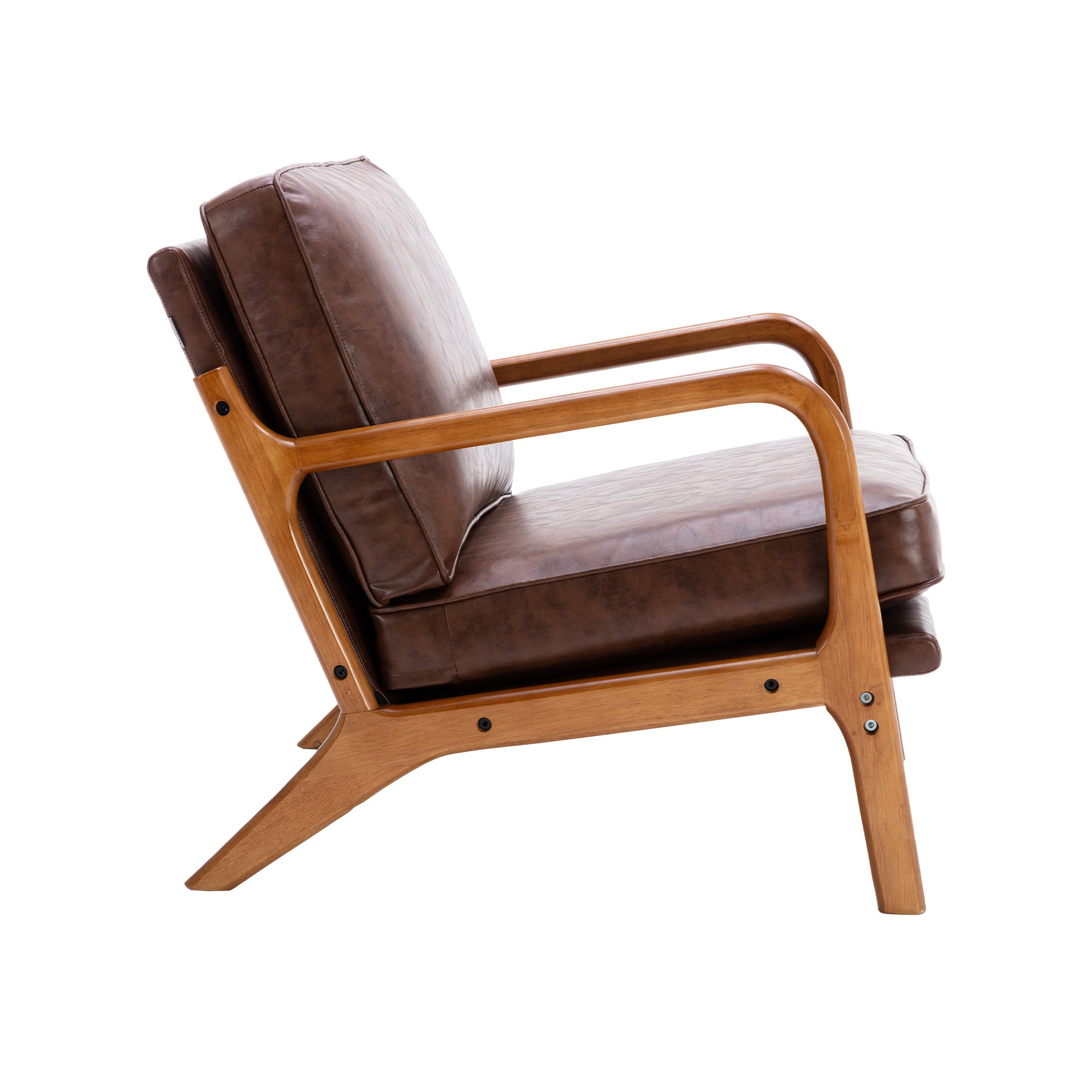 HAOYYE Mid Century Modern Accent Chair, Comfy Fabric Living Room Chairs with Solid Wood Frame, Lounge Reading Armchair, Easy Assembly (Brown PU) Sturdy Space-Saving Heavy Duty Modern Design