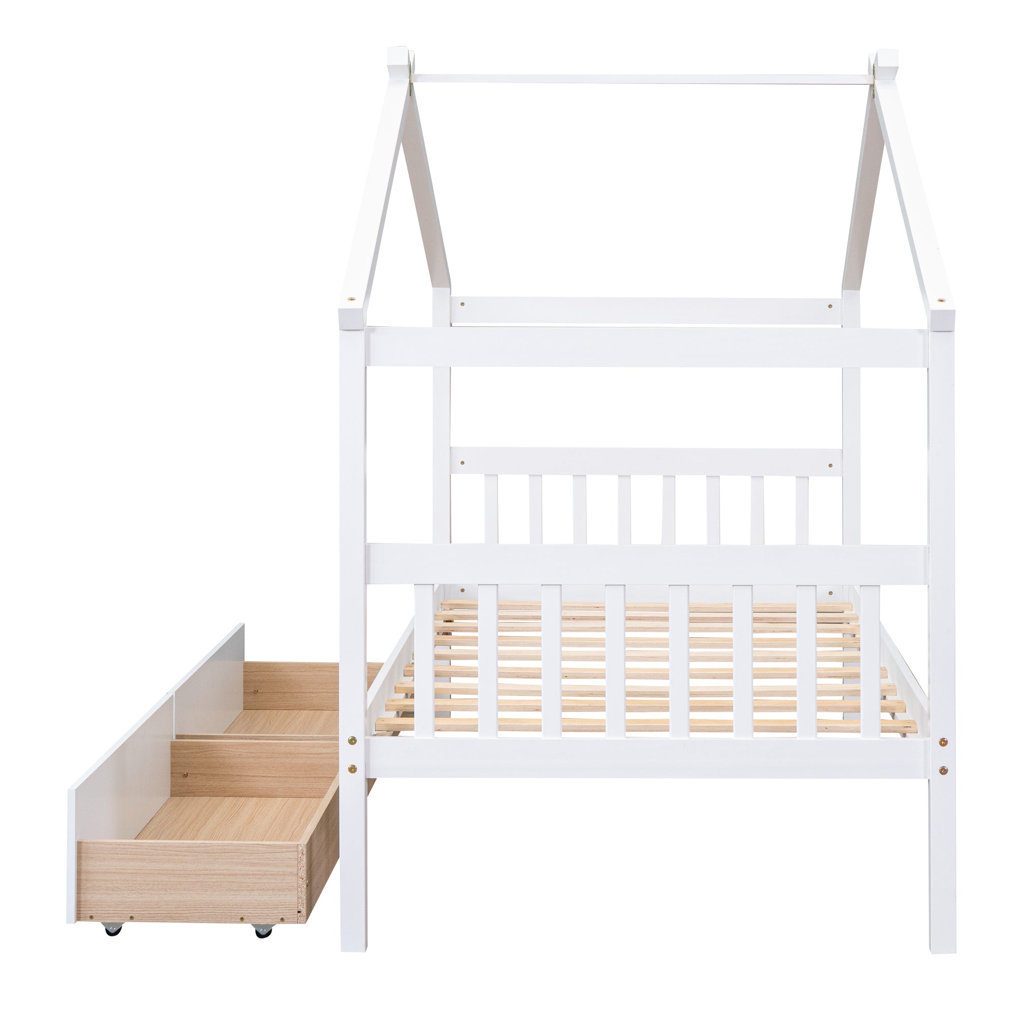 HAOYYE Twin Size Wooden House Bed Frame With Drawers, White, Space-Saving Heavy Duty Modern Design For Adults And Dorm Rooms, Easy Assembly Bedroom Furniture