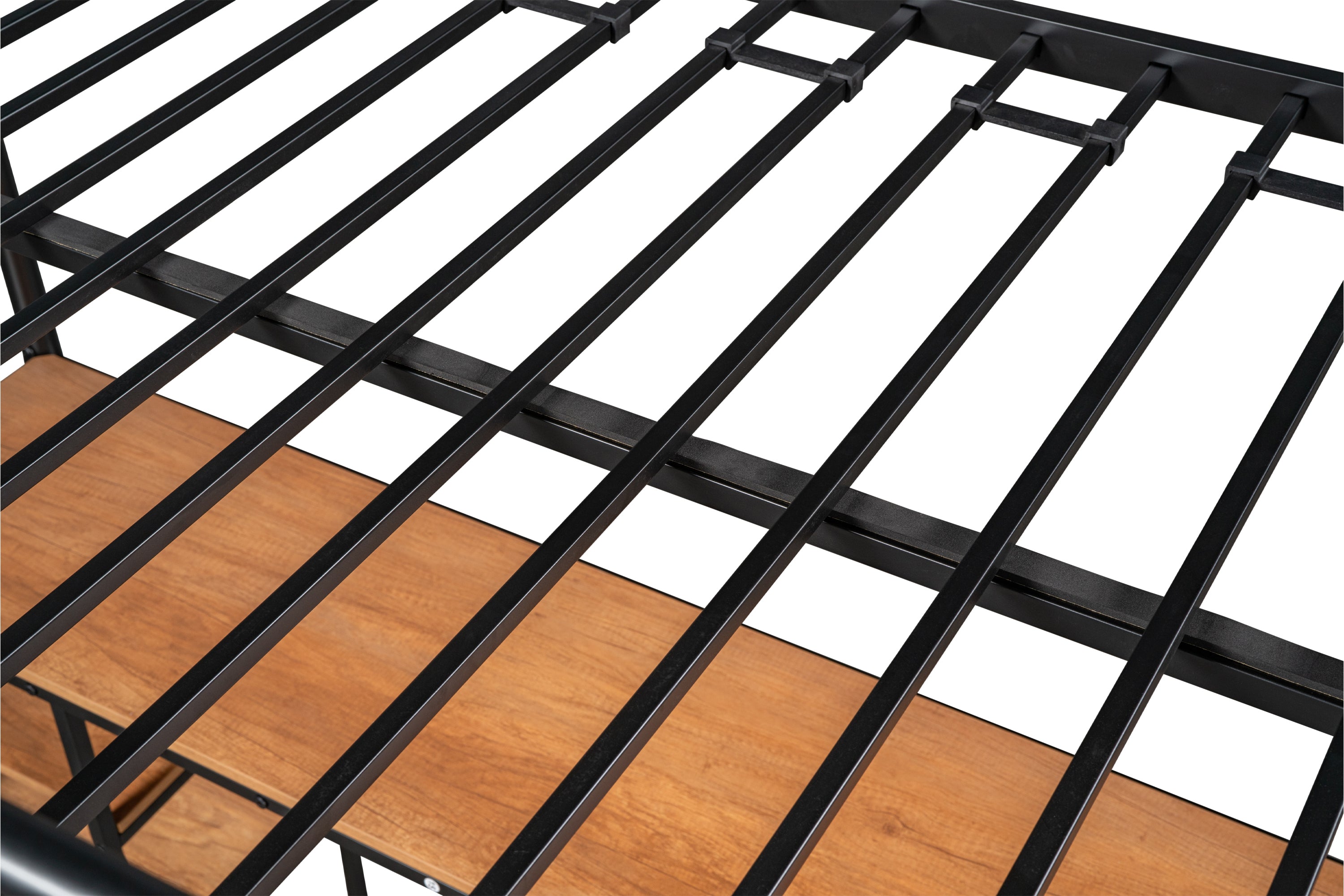 HAOYYE Twin-Size Loft Bed With Table And Shelves, Heavy-Duty Metal Construction, Noise-Reduced Design, Safety Guardrail, Two Side Ladders, CPC Certified, No Box Spring Required, Space-Saving Loft Bed For Modern Living Spaces