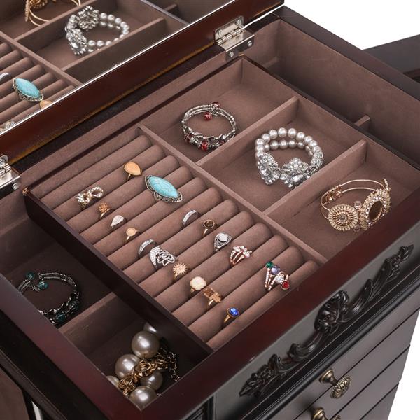 HAOYYE Jewelry Armoire with Mirror 8 Drawers 16 Necklace Hooks and 2 Side Swing Doors Freestanding Jewelry Cabinet with Ring Box