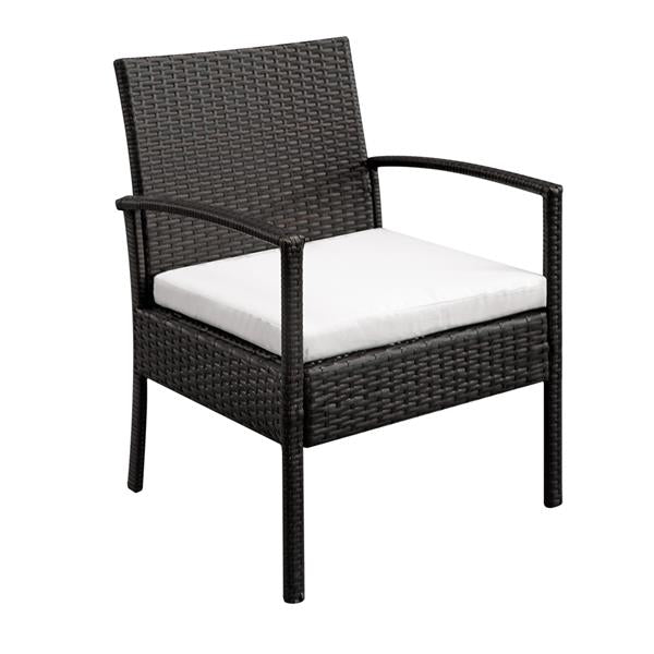 HAOYYE 4 Piece Outdoor Patio Rattan Sofa Set with 2 Arm Chairs, 1 Loveseat and Tempered Glass Coffee Table, Brown Gradient Wicker Furniture with Cushions for Garden Balcony Backyard Deck