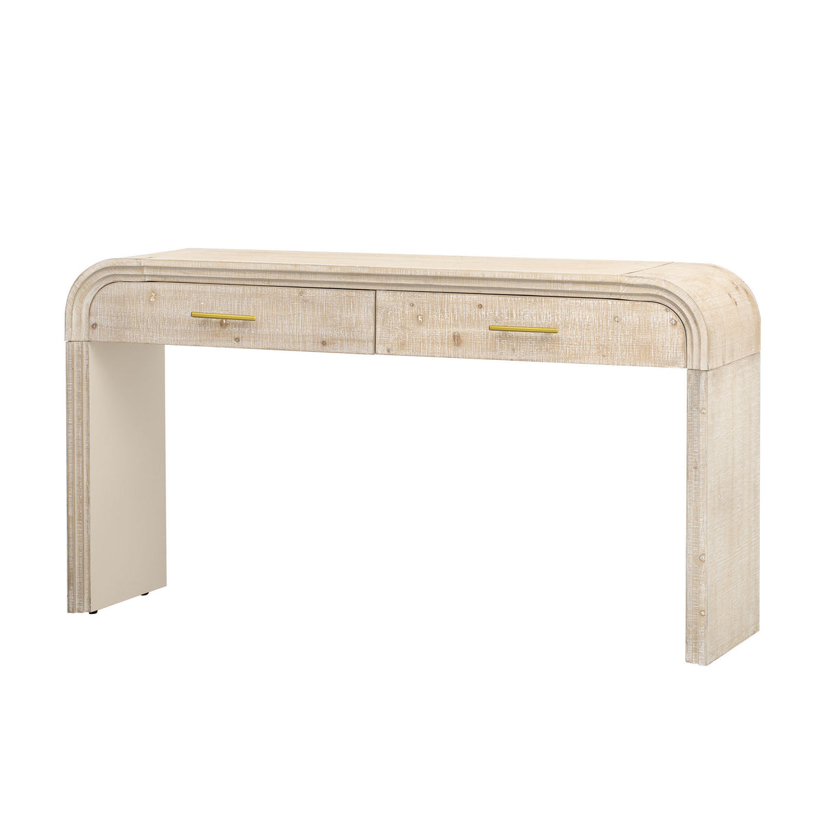HAOYYE Unique Retro Silhouette Console Table with Open Style, Two Top Drawers for Entrance, Dining Room, Living Room, Natural Wood Wash Finish, Sturdy Space-Saving Heavy Duty Modern Design, Ideal for Adults