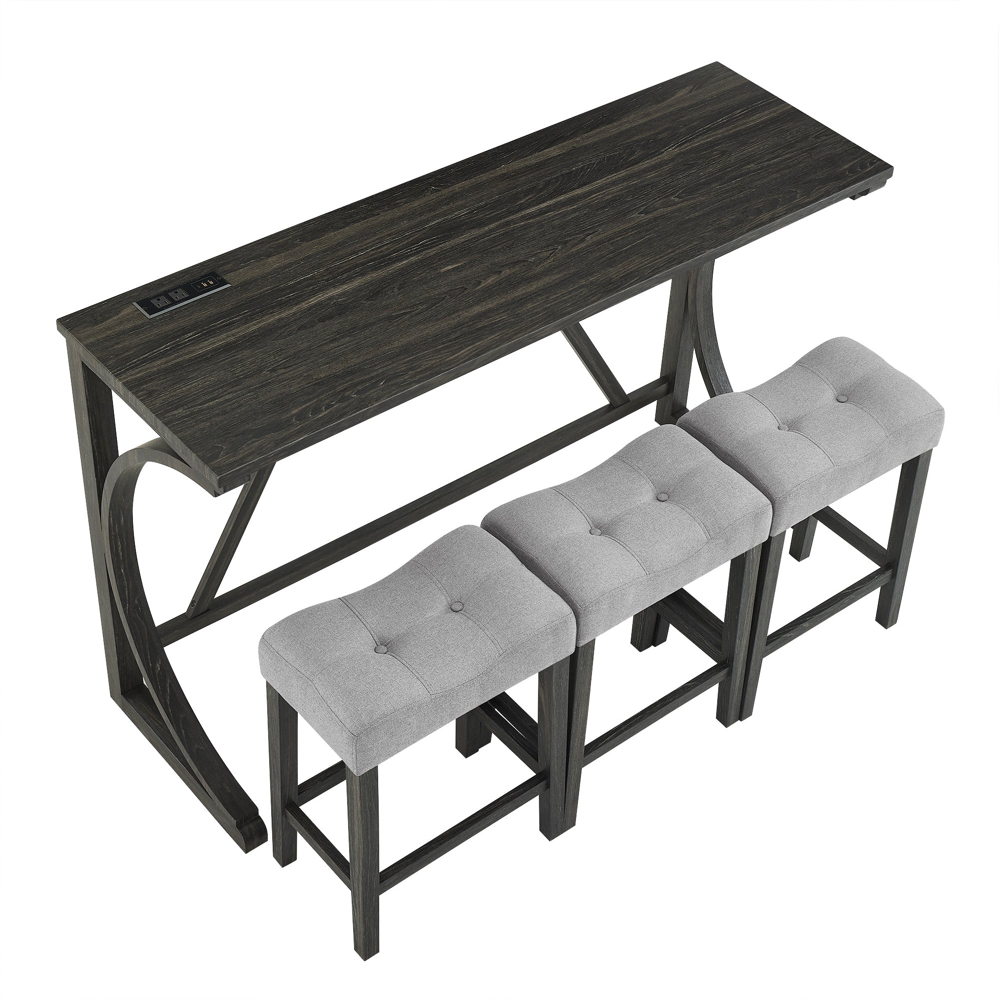 HAOYYE Bar Table Set with Power Outlet, Bar Table and Chairs Set, 4 Piece Dining Table Set, Industrial Breakfast Table Set, for Living Room, Dining Room, Game Room Sturdy Space-Saving Heavy Duty Adults