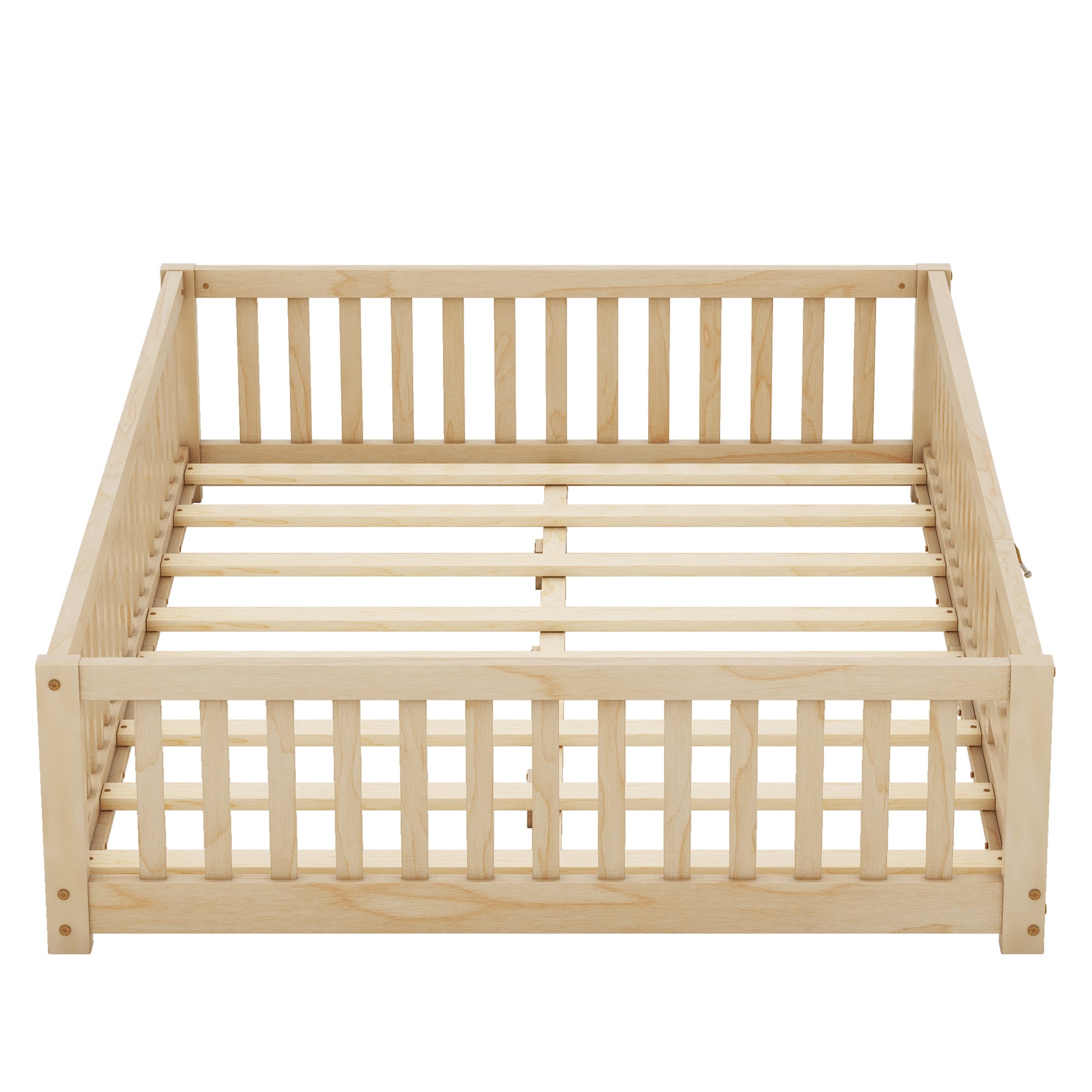 HAOYYE Full Size Bed Floor Bed with Safety Guardrails and Door for , Natural(Old SKU: W158090693) Sturdy Space-Saving Heavy Duty Modern Design Adults Dorm Room Easy Assembly Bedroom Furniture