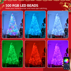 HAOYYE White Pre-Lit Artificial Christmas Tree, 8 FT APP Controlled Xmas Tree with 500 RGB Lights, 1500 Branch Tips, Hinged Branches, Perfect Holiday Decoration for Home, Office, Store, Party