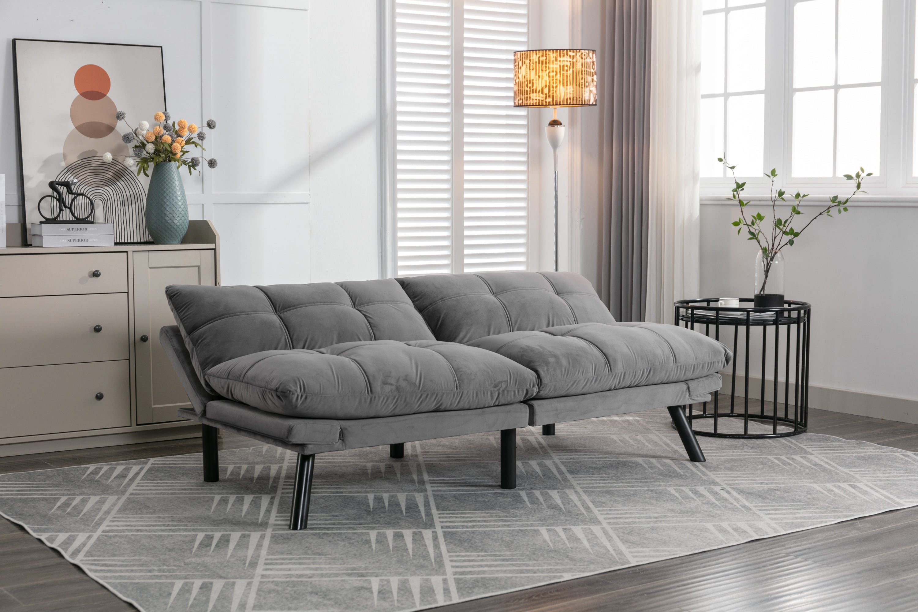 HAOYYE Light Grey Convertible Folding Modern sofa Bed Sturdy Space-Saving Heavy Duty Modern Design Adults Dorm Room Easy Assembly Bedroom Furniture