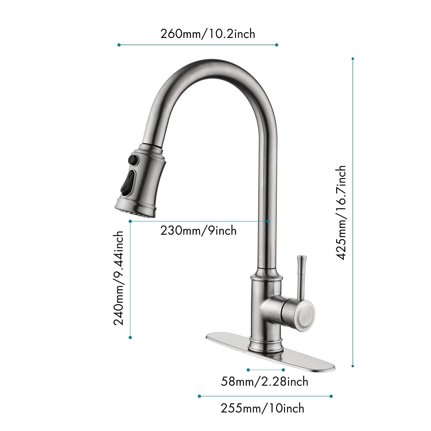 HAOYYE Single Handle High Arc Pull Out Kitchen Faucet,Single Level Stainless Steel Kitchen Sink Faucets with Pull Down Sprayer Sturdy Space-Saving Heavy Duty Modern Design Adults Dorm Room Easy Assembly