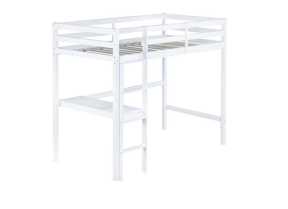 HAOYYE Twin High Loft Bed, Rubber Wood Loft Bed with Safety Guardrail, built-in desk, ladder,White Sturdy Space-Saving Heavy Duty Modern Design Adults Dorm Room Easy Assembly Bedroom Furniture