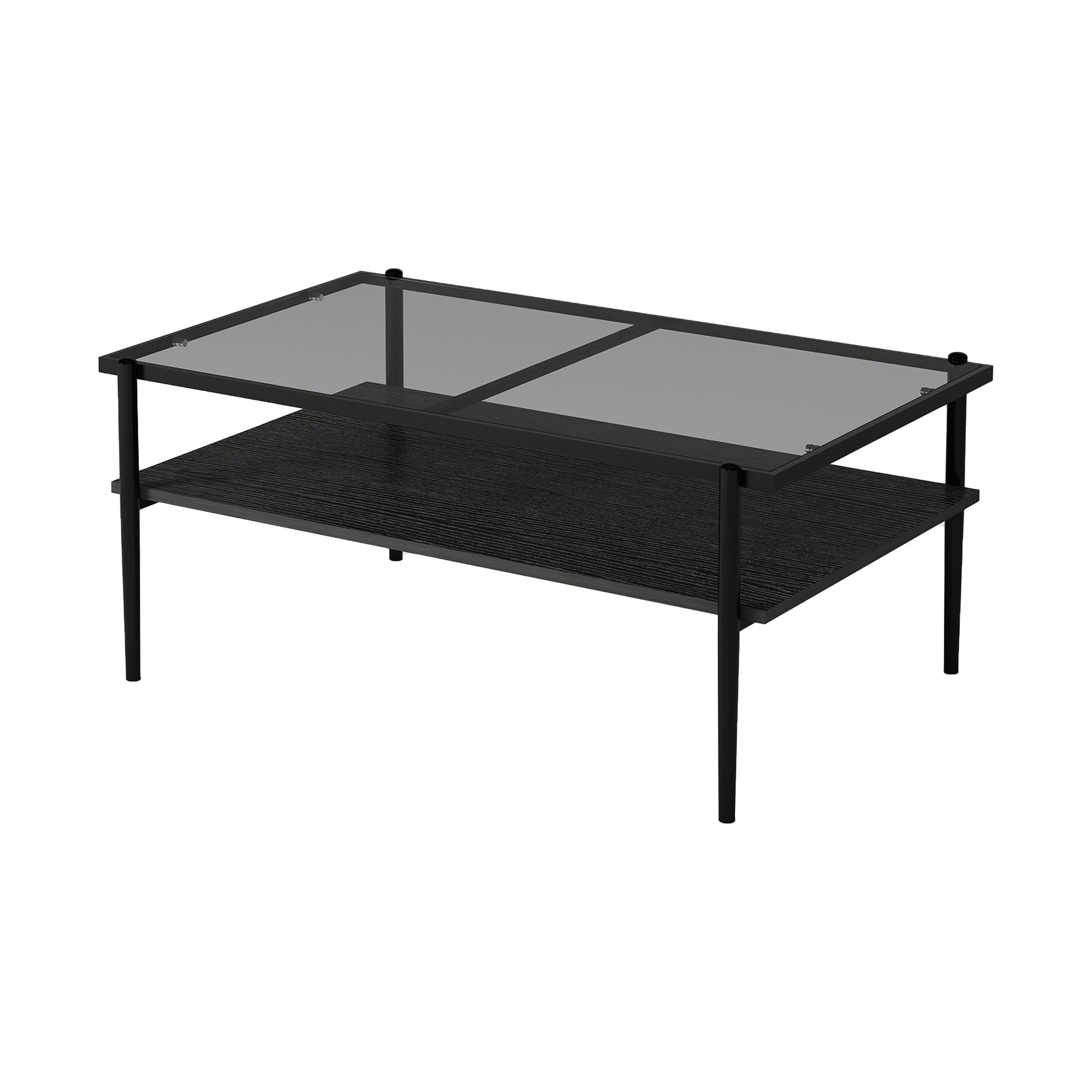 HAOYYE Rectangle Coffee Table with Gray Tempered Glass top and Black Legs,Modern Table for Living Room Sturdy Space-Saving Heavy Duty Modern Design Adults Dorm Room Easy Assembly Bedroom Furniture