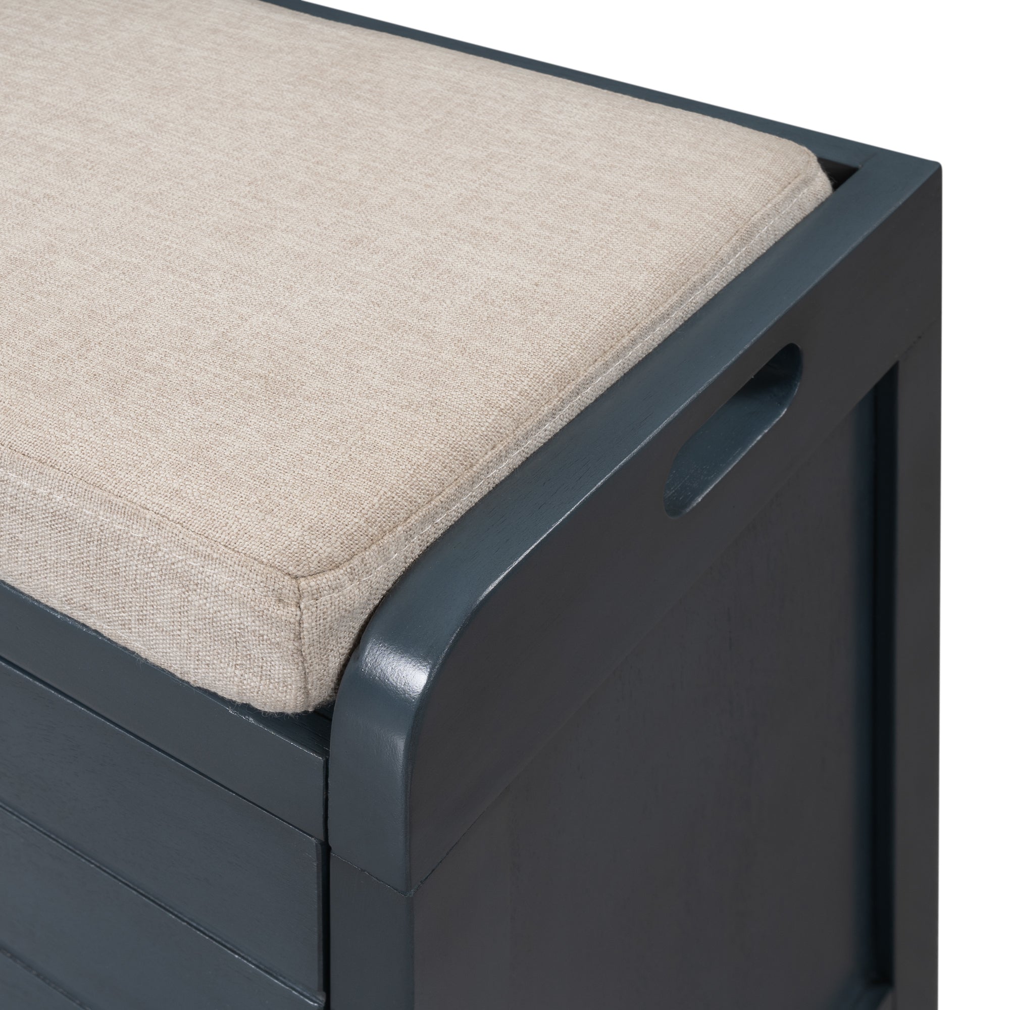 HAOYYE Storage Bench with Removable Basket and Two Drawers, Fully Assembled Shoe Bench with Removable Cushion, Navy, Sturdy Space-Saving Design, Heavy Duty Construction, Easy Assembly, Durable and Stylish Home Furniture