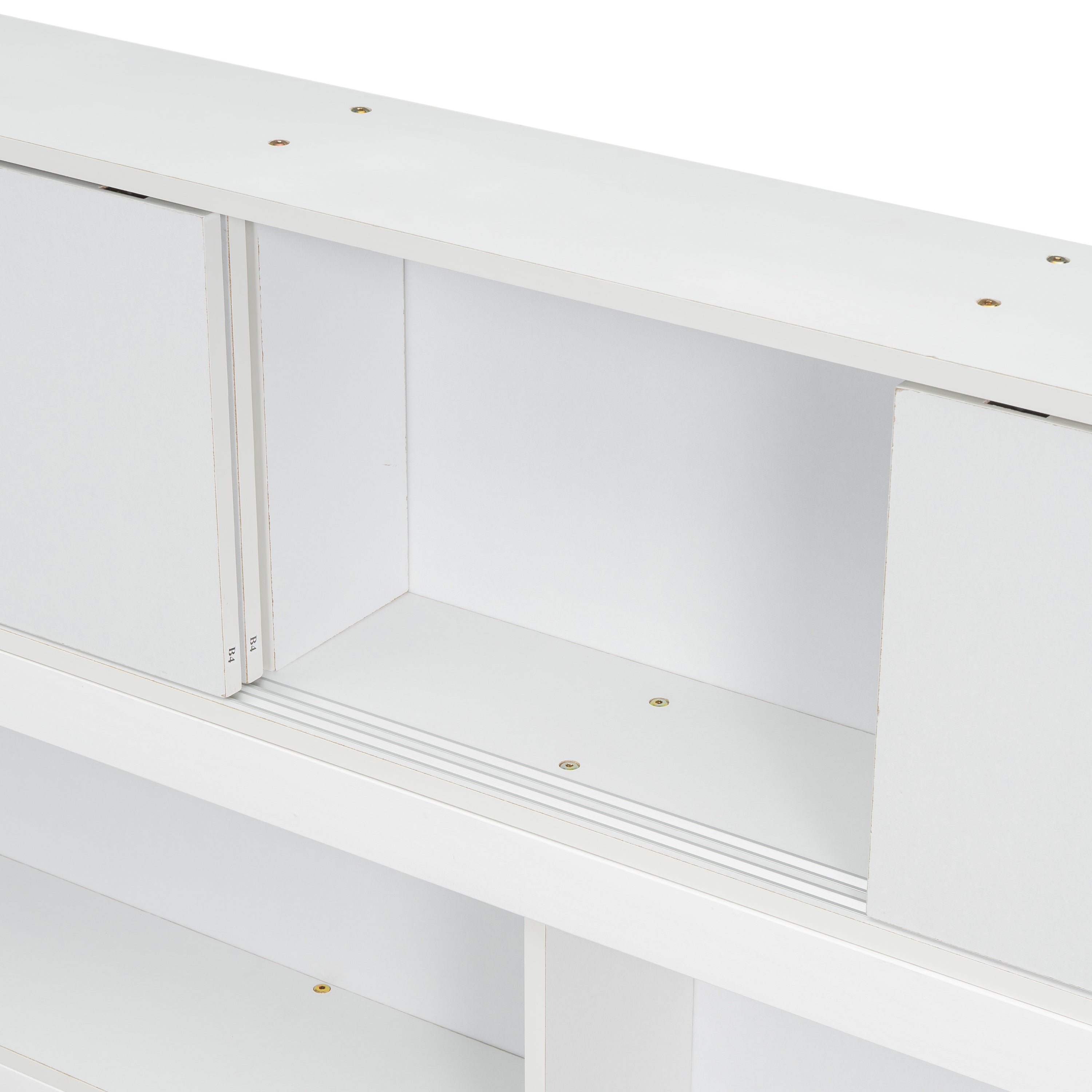 HAOYYE Full Floor Bed with L-shaped Bookcases, sliding doors,without slats,White Sturdy Space-Saving Heavy Duty Modern Design Easy Assembly Durable Stylish Home Furniture Versatile