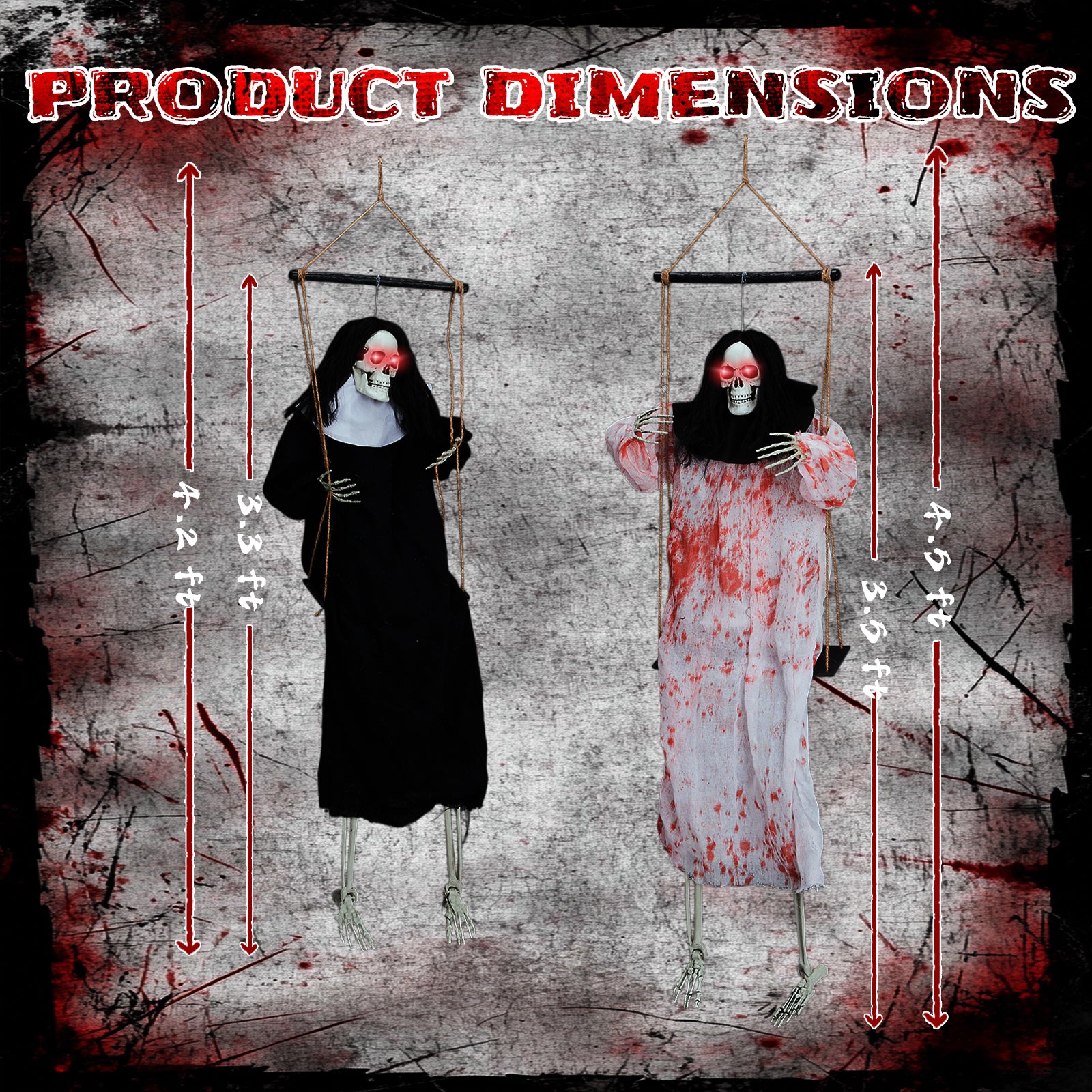 HAOYYE Black Outdoor Halloween Decorations Hanging Ghosts with Light Up Eyes and Screaming Sound, 2 Pack Grim Reaper Halloween Props for Yard Patio Garden Porch, Battery Powered Spooky Halloween Decor