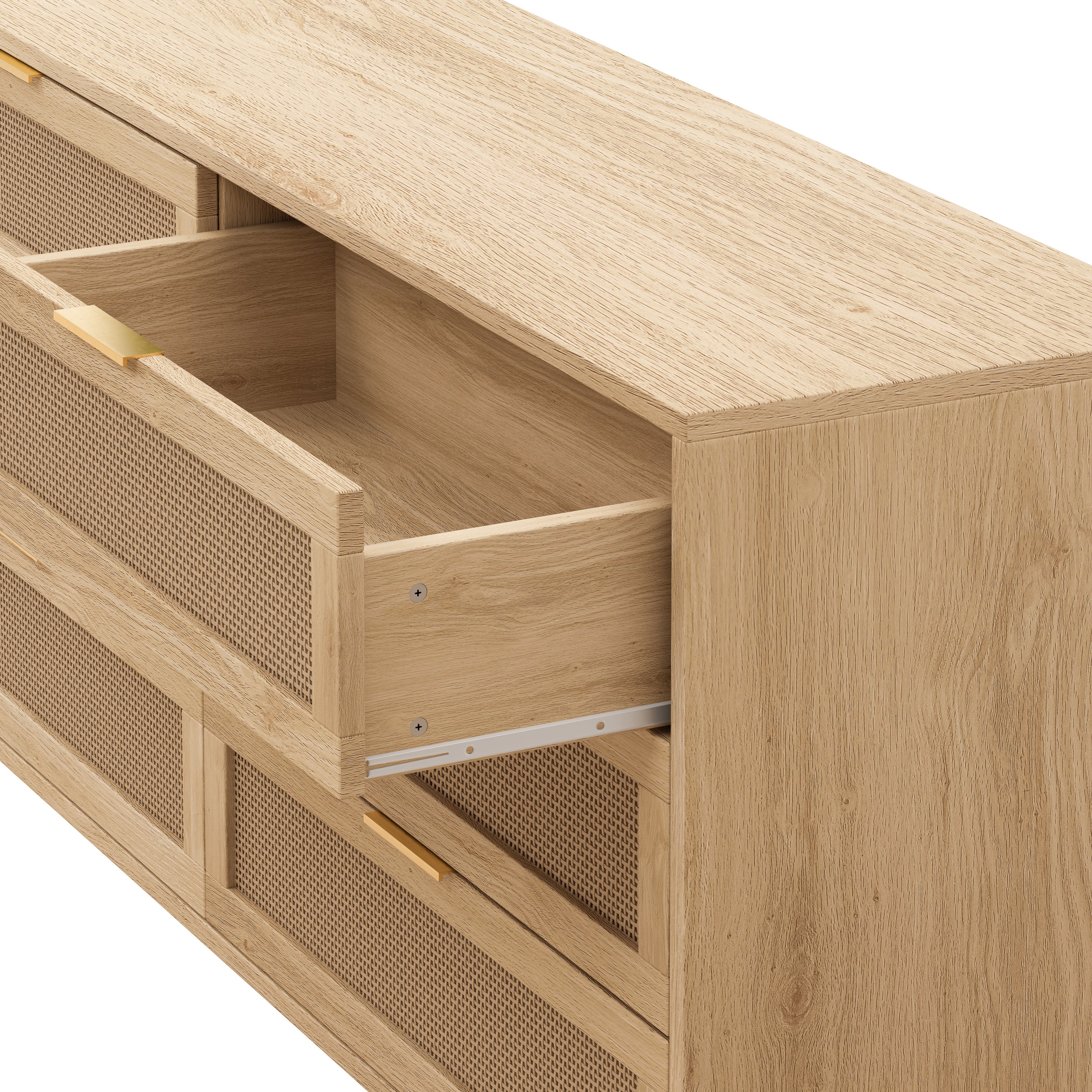 HAOYYE 6-Drawer Rattan Storage Cabinet with White Drawer Slides for Bedroom, Living Room, or Any Room, Natural Sturdy Space-Saving Design, Heavy Duty Construction, Easy Assembly, Durable and Stylish Home Furniture