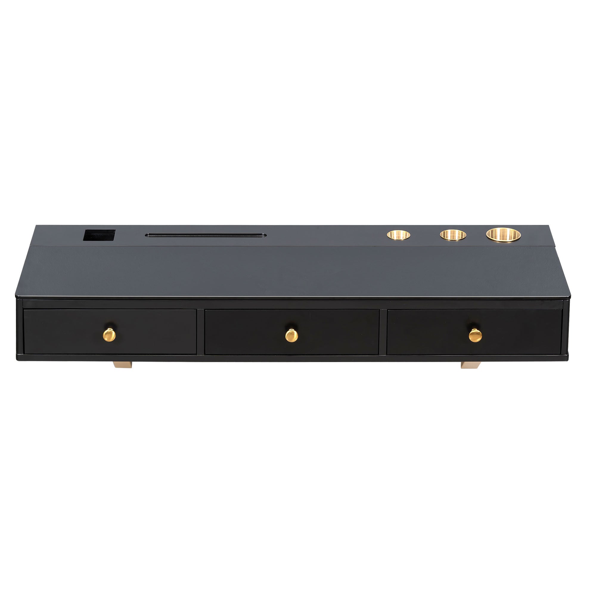 HAOYYE Floating Shelf With Drawer, Multi-Purpose Wall-Mounted Vanity Table, Sturdy Space-Saving Heavy Duty Design, Black And Gold Finish, Perfect For Bedroom, Bathroom, Or Salon