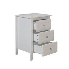 HAOYYE White Nightstand with 3 Drawers, USB Ports & Power Outlets, Wooden Bedside Table/End Table, Modern Design for Bedrooms, Sturdy Space-Saving Heavy Duty Construction, Ideal for Adults