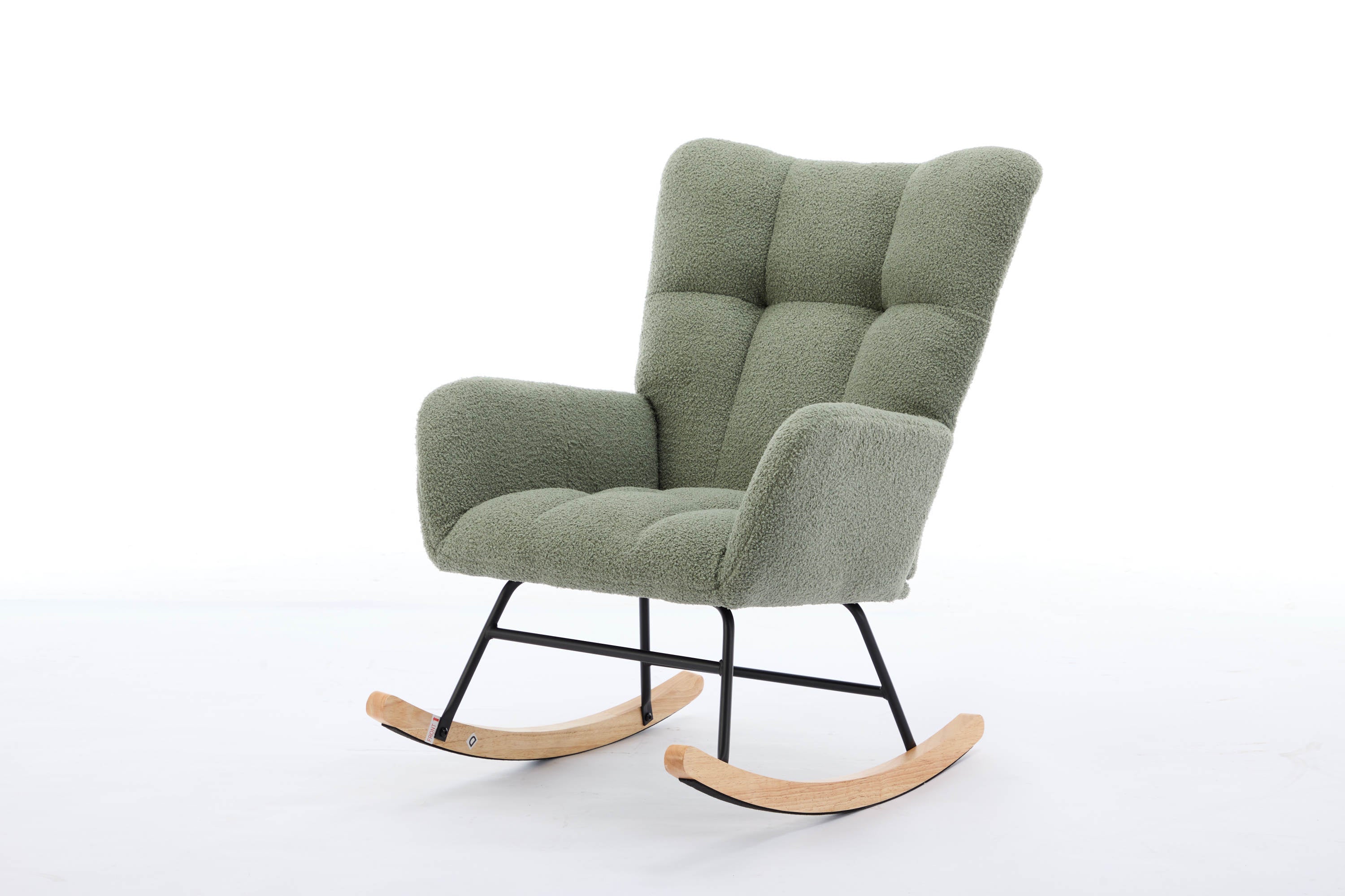 Haoyye Modern Upholstered Nursery Rocking Chair with High Backrest, Teddy Fabric Glider Accent Armchair with Solid Wood Legs and Metal Frame, Comfortable Rocker for Bedroom, Living Room or Lounge, Gentle Swing Chair in Green