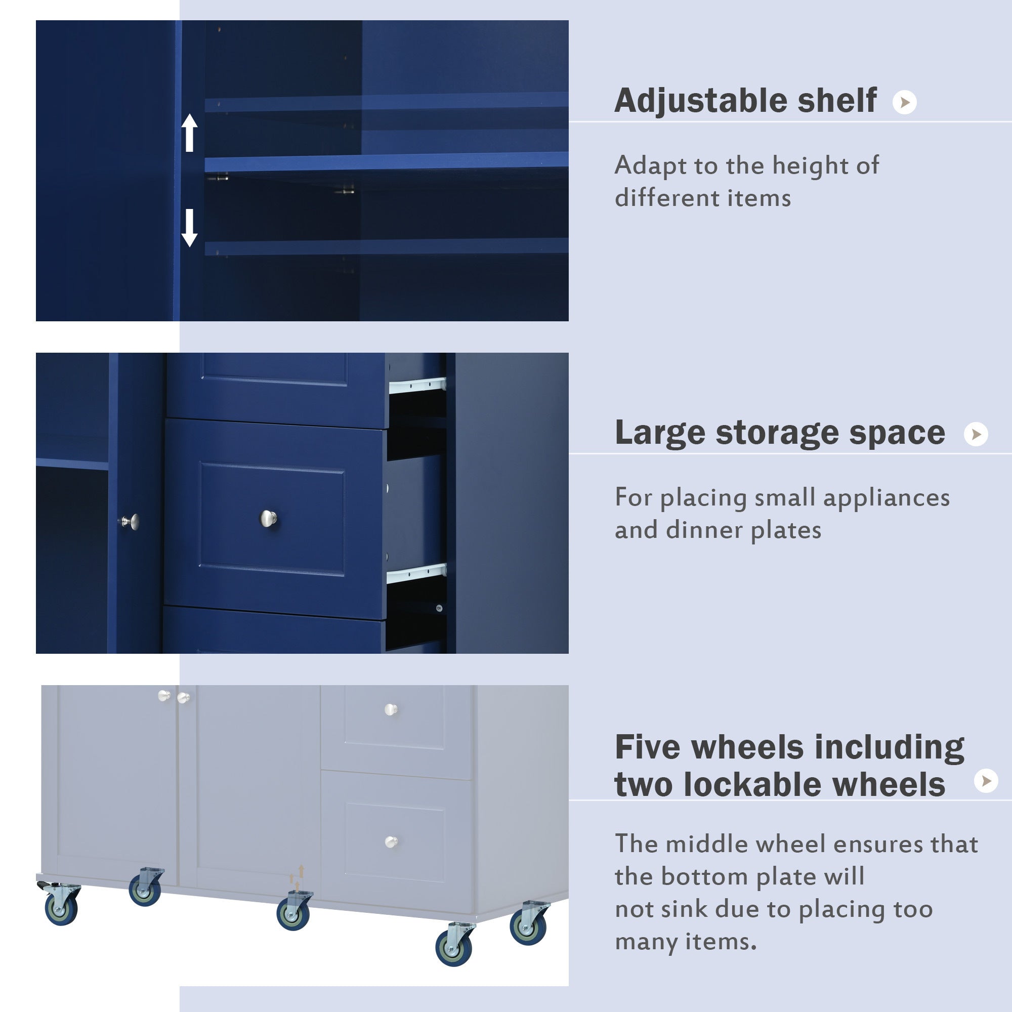 HAOYYE Rolling Mobile Kitchen Island with Drop Leaf - Solid Wood Top, Locking Wheels & Storage Cabinet 52.7 Inch Width(Dark blue) Sturdy Space-Saving Heavy Duty Modern Design Adults Dorm Room
