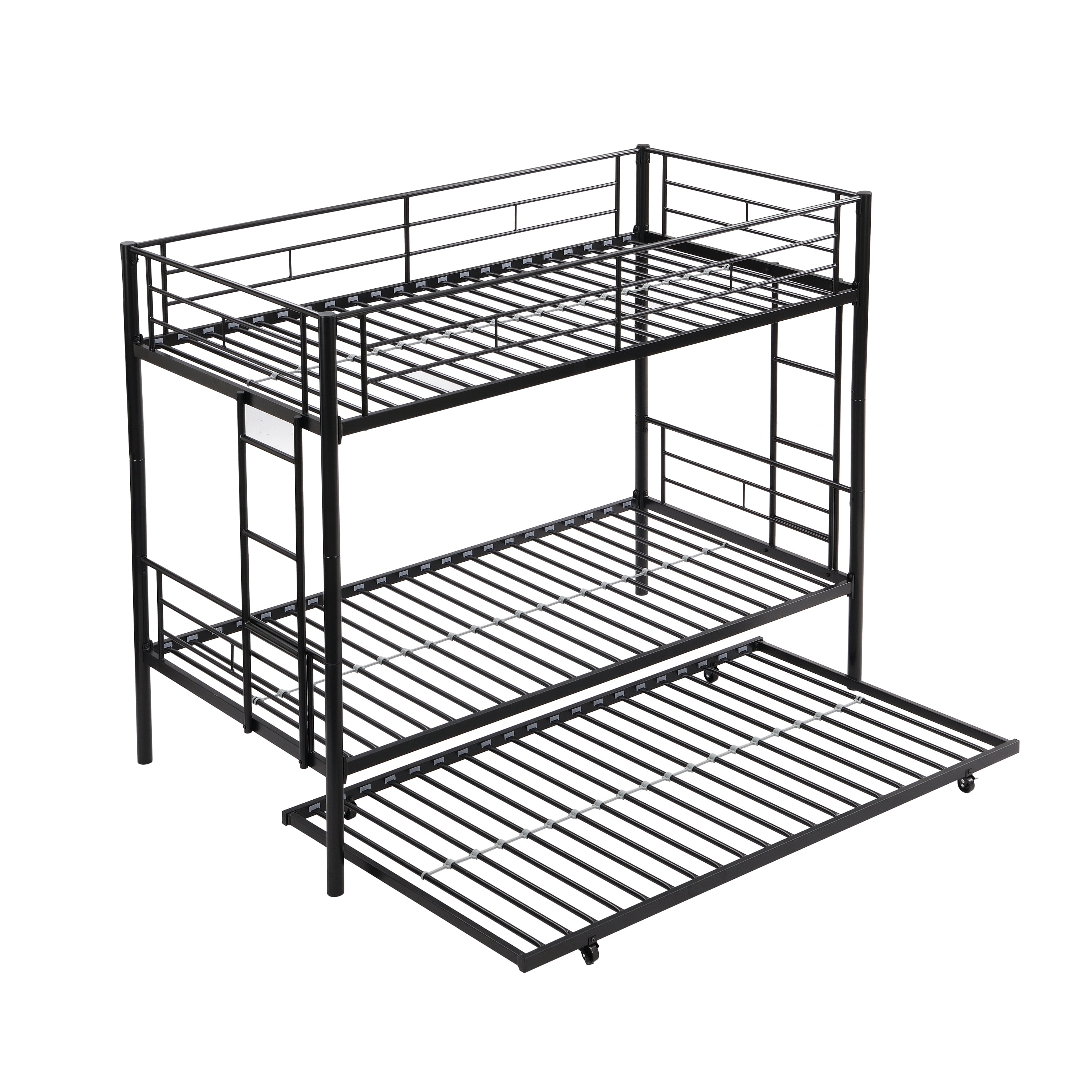 HAOYYE Over Twin Bunk Bed Frame with Trundle,Metal Bunkbed with Sturdy Guard Rail and 2 sideLadders for /Adults,Can be Divided Into Two Beds, No Box Spring Needed, Noise Free for Dorm,Black Space-Saving