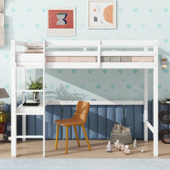 HAOYYE Twin High Loft Bed, Rubber Wood Loft Bed with Safety Guardrail, built-in desk, ladder,White Sturdy Space-Saving Heavy Duty Modern Design Adults Dorm Room Easy Assembly Bedroom Furniture