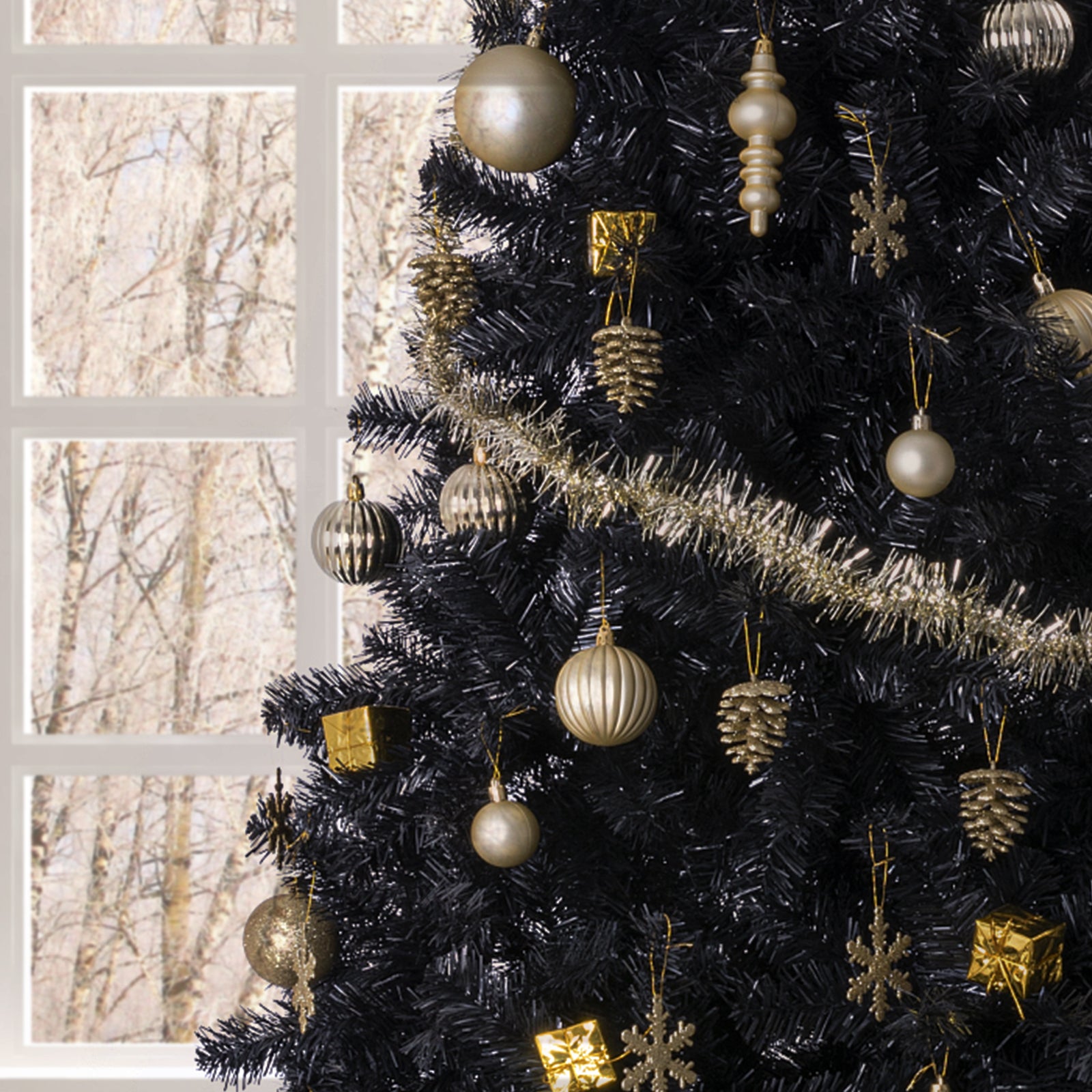 HAOYYE Black Christmas Tree Artificial PVC Holiday Decoration Tree with 1050 Realistic Branch Tips Stable Metal Base Easy Assembly Flame-Resistant for Home Office Indoor Winter Holiday Display