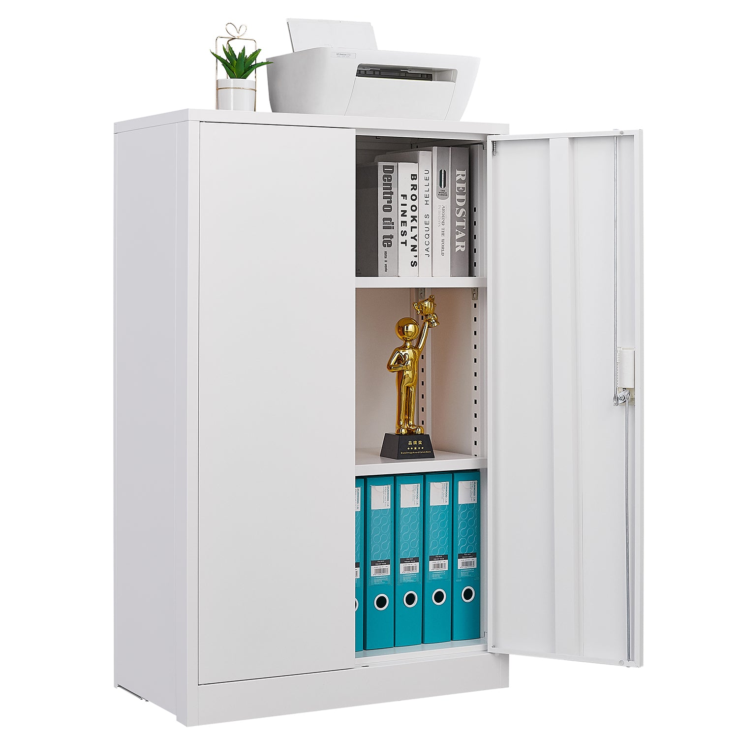 HAOYYE Metal Storage Cabinet with Locking Doors and Adjustable Shelves, Folding Filing Storage Locker Cabinet for Home Office, School, Garage, Durable and Space-Saving White Storage Solution