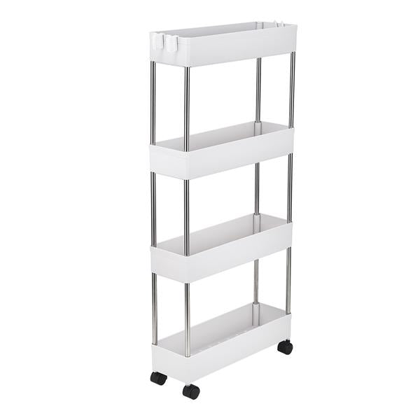 HAOYYE 4 Layer Ultra Thin Mobile Slim Storage Cart White Multi Functional Rolling Organizer with Wheels for Kitchen Bathroom Laundry Room Narrow Spaces Plastic and Stainless Steel Space Saving Design
