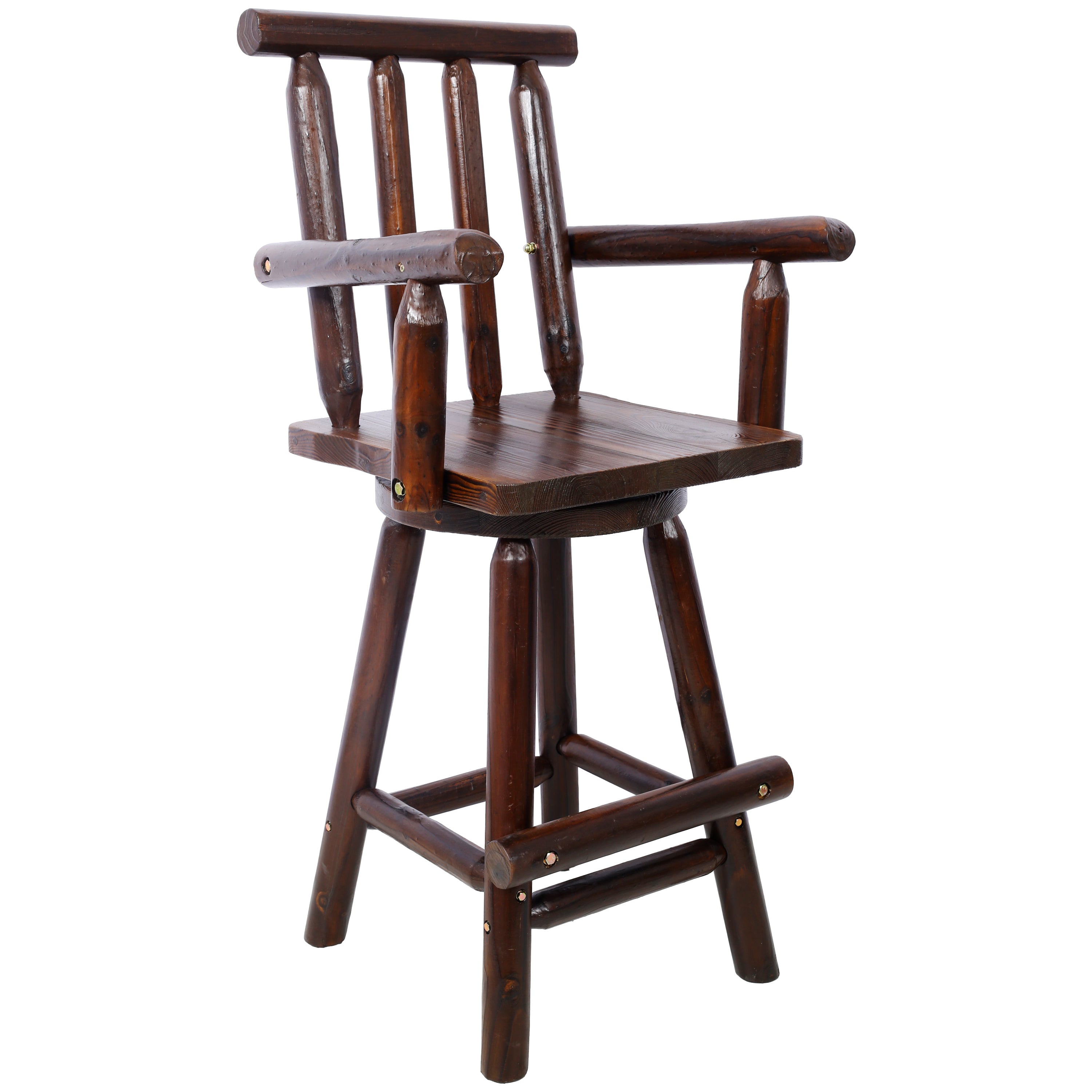 HAOYYE Rustic Bar Stool - Fir Wood Construction, Chair with Footrest,Wide Armrest, Rustic Kitchen Stool, Tall Bistro Chair for Dining Room, Restaurant, Pub, 4-Foot,brown color Sturdy Space-Saving Heavy Duty