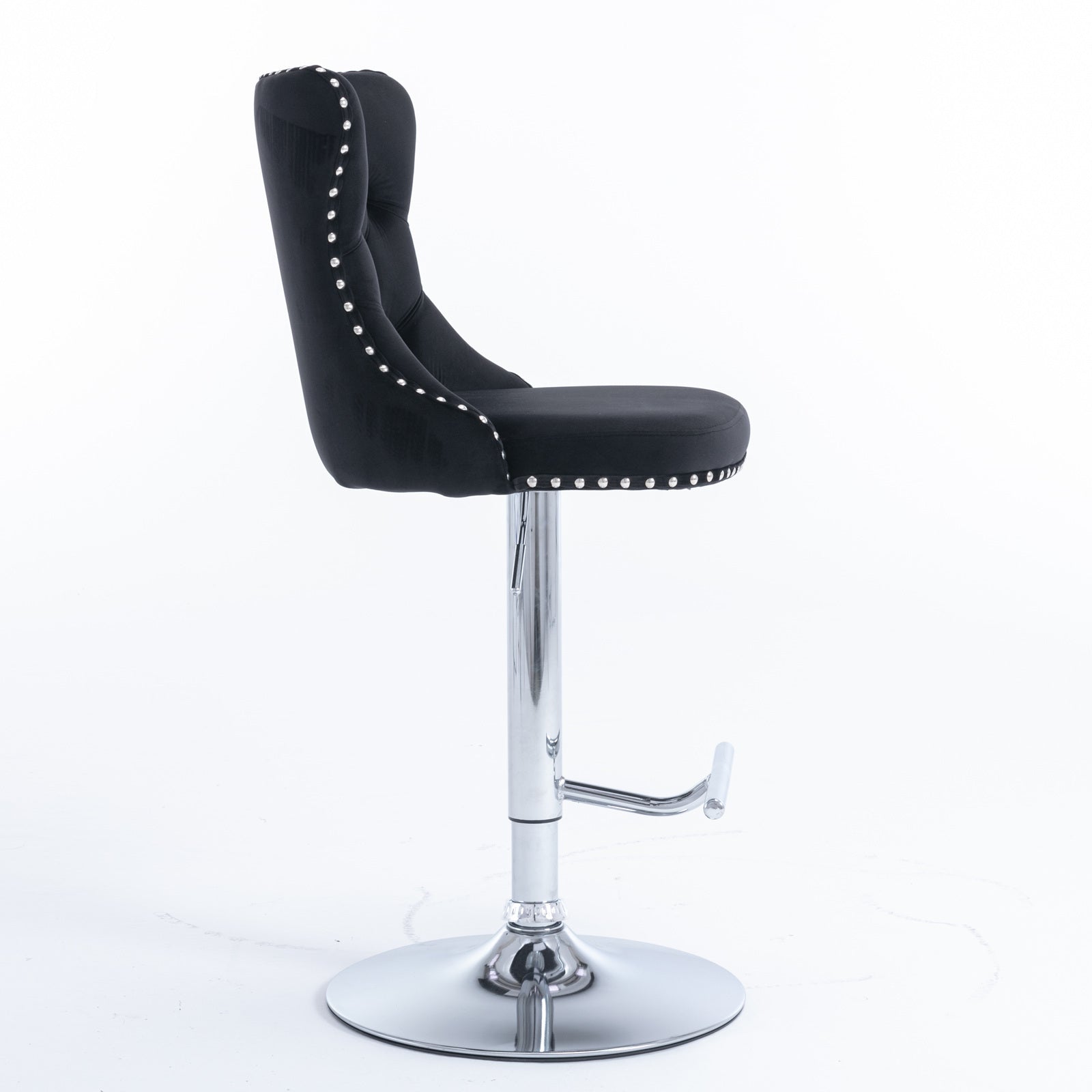 HAOYYE Adjustable Swivel Velvet Barstools with Tufted Backs, Seat Height 25-33 Inches, Chrome Base, Comfortable Upholstered Modern Design for Kitchen Island or Home Pub, Black