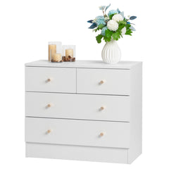 HAOYYE Modern Simple 4-Drawer Dresser Nightstand in White, Compact and Stylish Storage Solution for Bedroom, Living Room, or Entryway, Sleek and Functional Design for Organizing Clothes, Accessories, and More