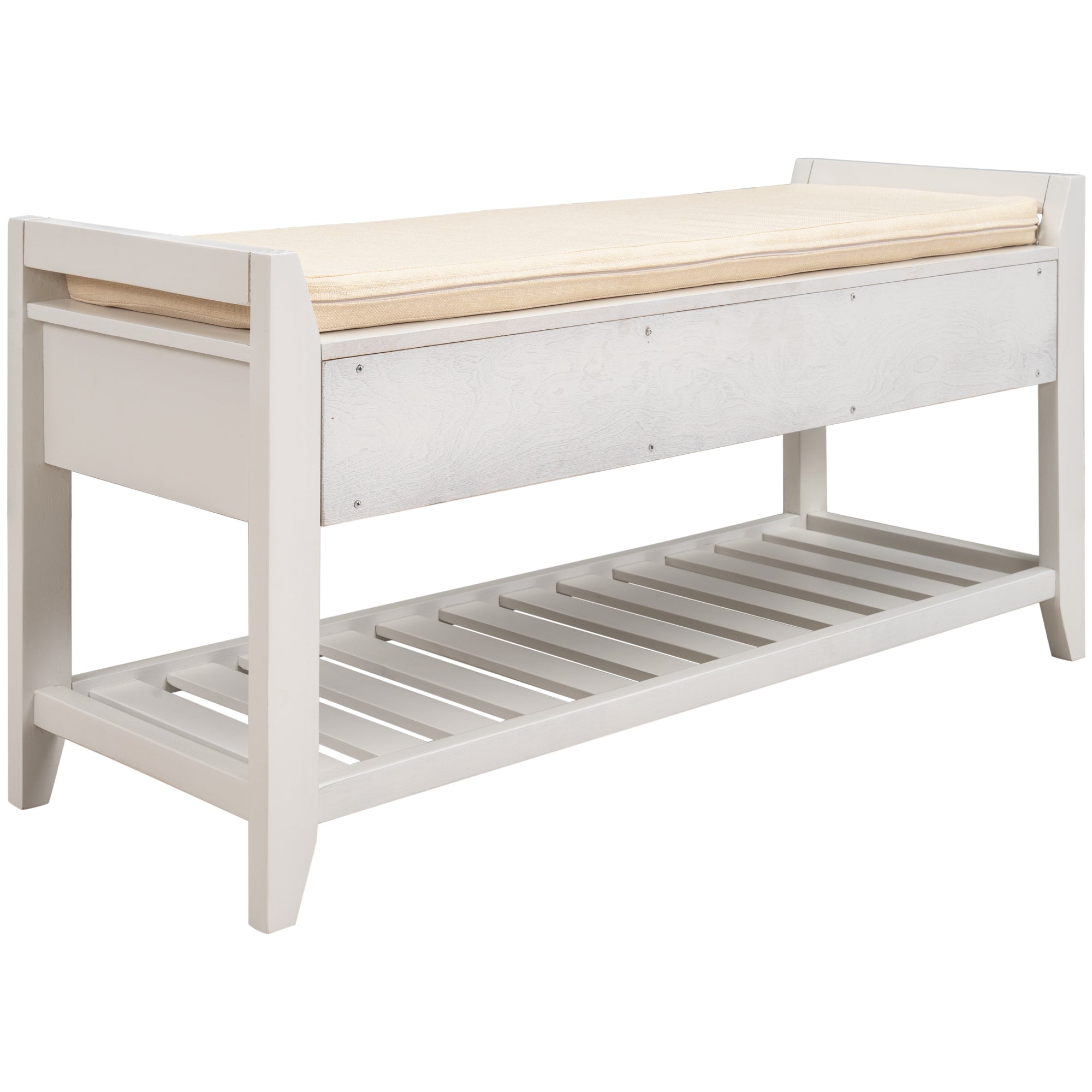 HAOYYE Shoe Rack Bench with Cushioned Seat and Storage Drawers, Versatile White Entryway Storage Bench, Sturdy Space-Saving Design, Heavy Duty Construction, Easy Assembly, Durable Stylish Home Furniture