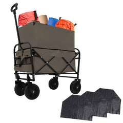 HAOYYE Multi-Use Collapsible Foldable Wagon Cart with Heavy Duty Frame, Utility Wagon for Camping and Grocery Shopping, Includes 3-Piece Plastic Liner Bag and Cover, Durable Beach Cart in Olive Green