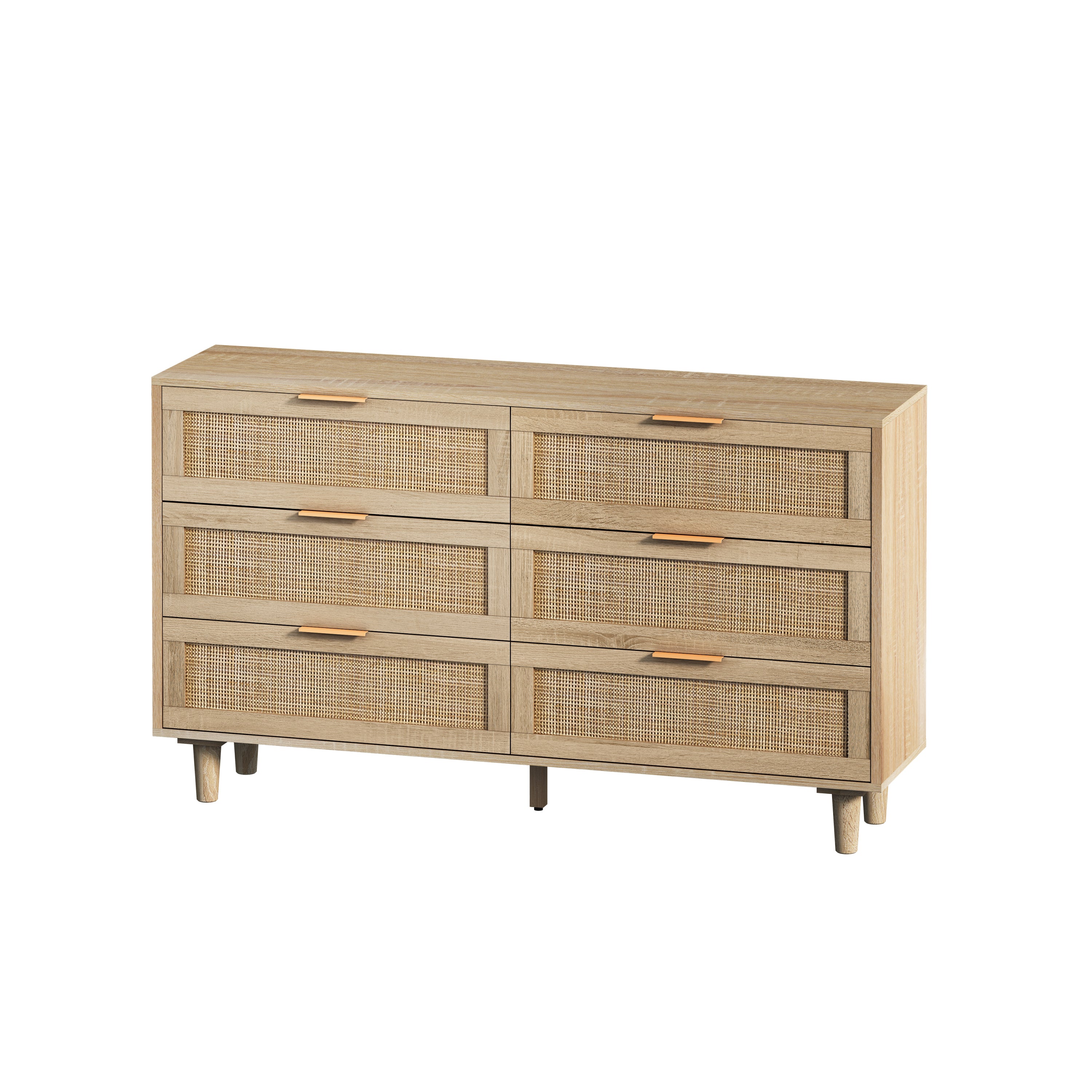 HAOYYE 6-Drawer Rattan Storage Cabinet for Bedroom or Living Room, Natural, Sturdy Space-Saving Design, Heavy Duty Construction, Easy Assembly, Durable and Stylish Home Furniture