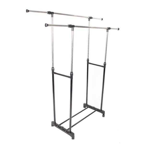 HAOYYE Dual-Bar Vertical & Horizontal Stretching Stand Clothes Rack with Shoe Shelf YJ-04, Black & Silver, Durable Space-Saving Organizer for Closet, Bedroom, Living Room, Modern Design, Versatile Use, Premium Quality, Stylish Storage Solution