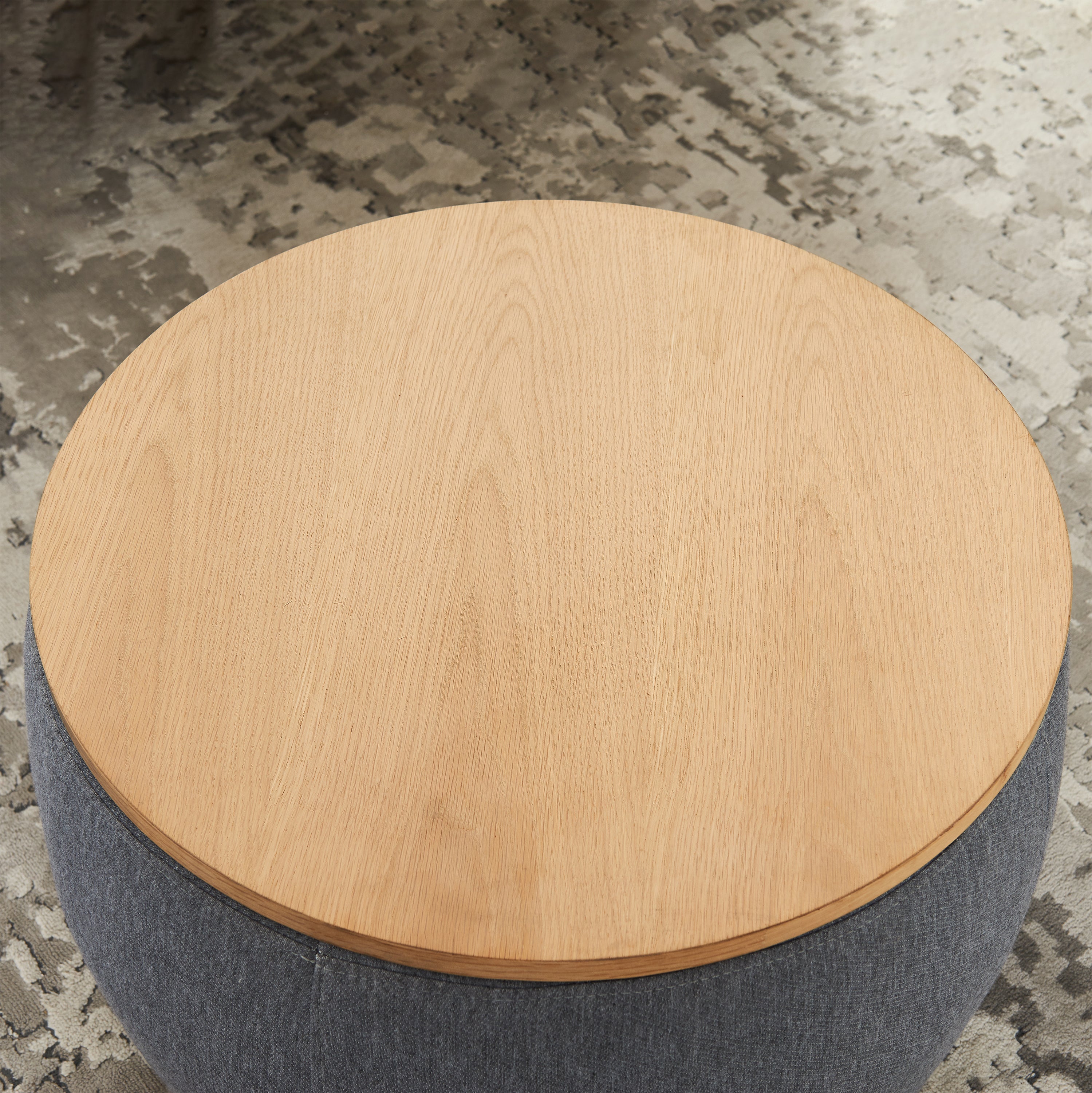 HAOYYE Round Storage Ottoman with 2-in-1 Function, Versatile End Table and Ottoman, Durable Dark Grey Upholstered Ottoman, Sturdy Space-Saving Modern Design, Easy Assembly, Stylish and Functional Home Furniture