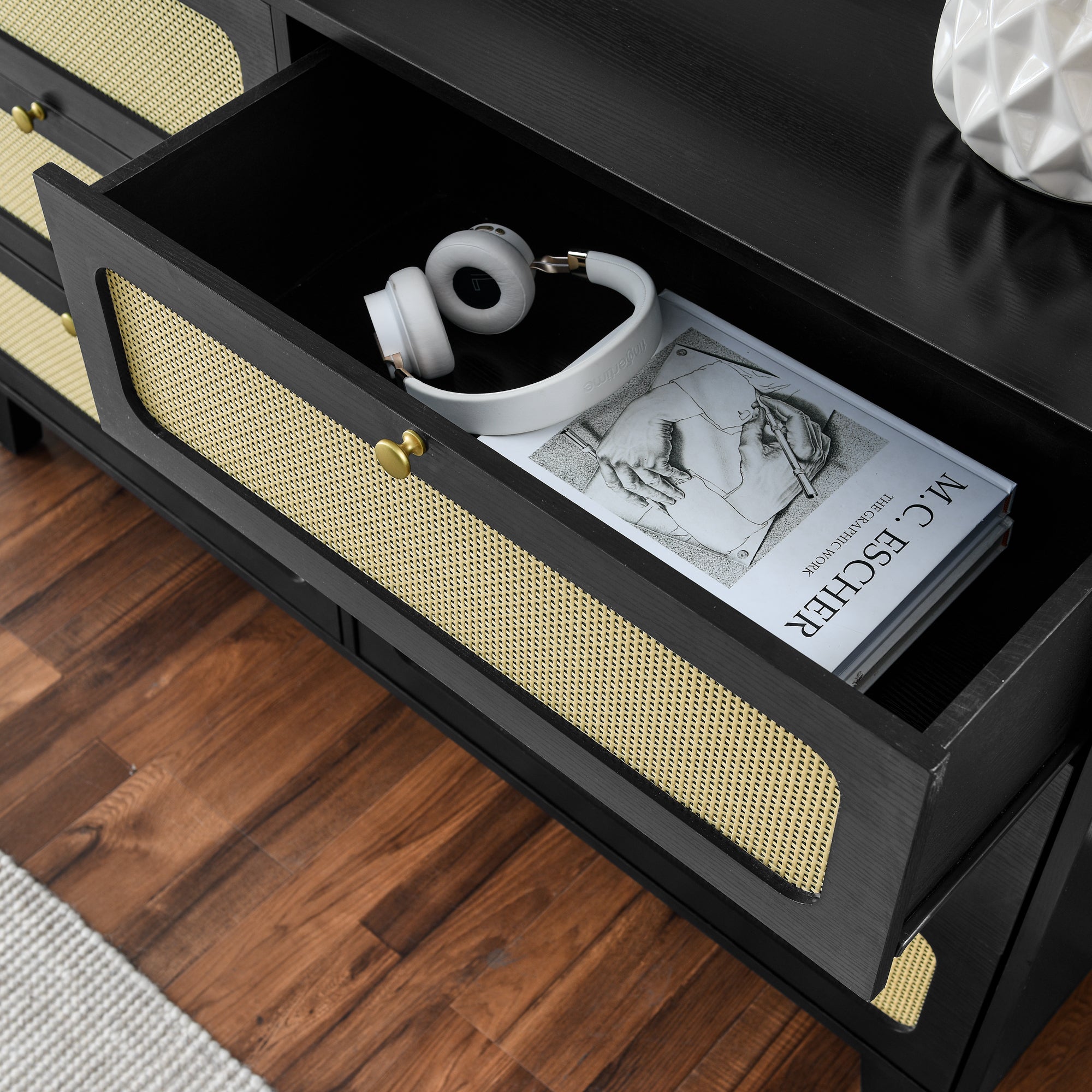 HAOYYE Wooden Antique Dresser with Drawers, Six-Drawer Storage Cabinet for Bedroom, Living Room, Corridor, Sturdy Space-Saving Heavy Duty Modern Design